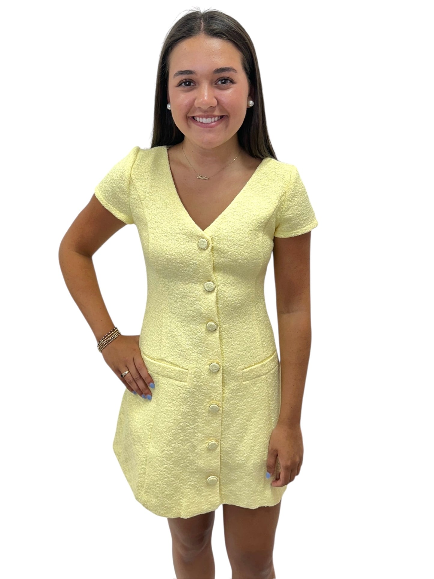 Lemon Drop Tweed Mini Dress