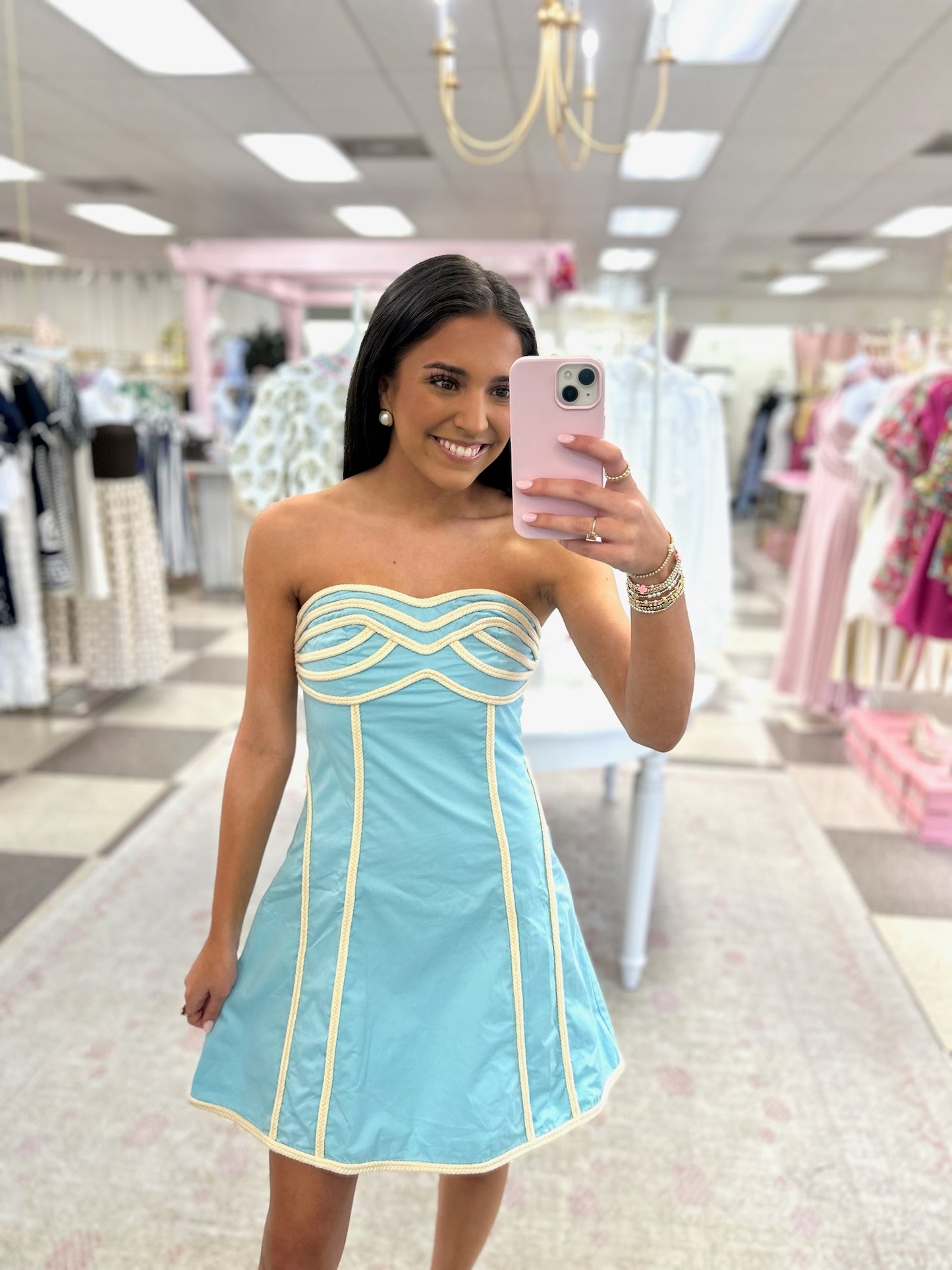Seaside Strapless Rope Trim detail Mini dress ( Aqua)