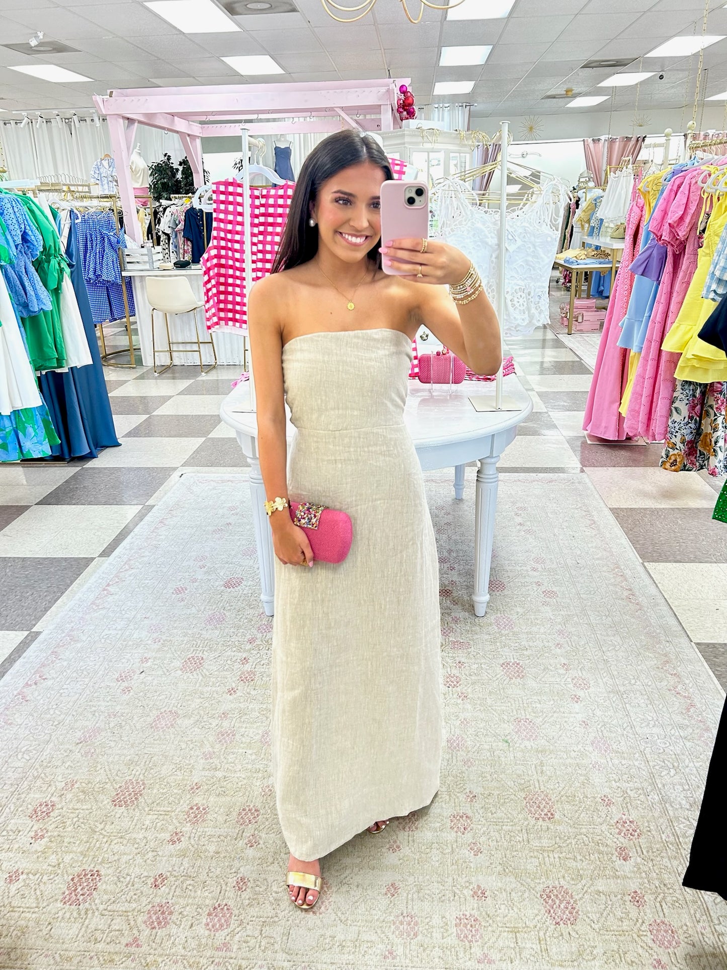 Harper Linen Strapless Maxi Dress (Neutral)