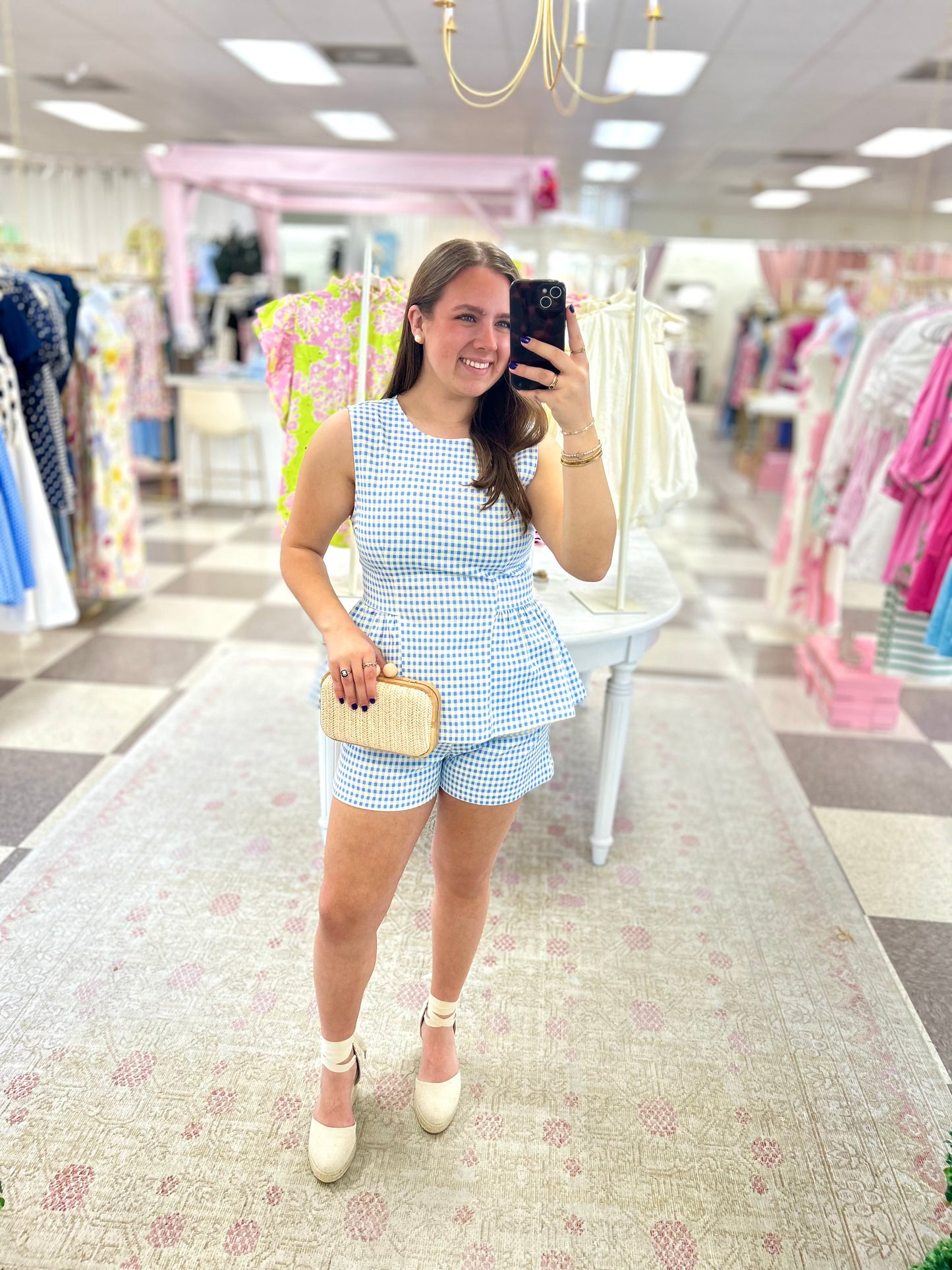 Gingham Peplum Top (Blue)