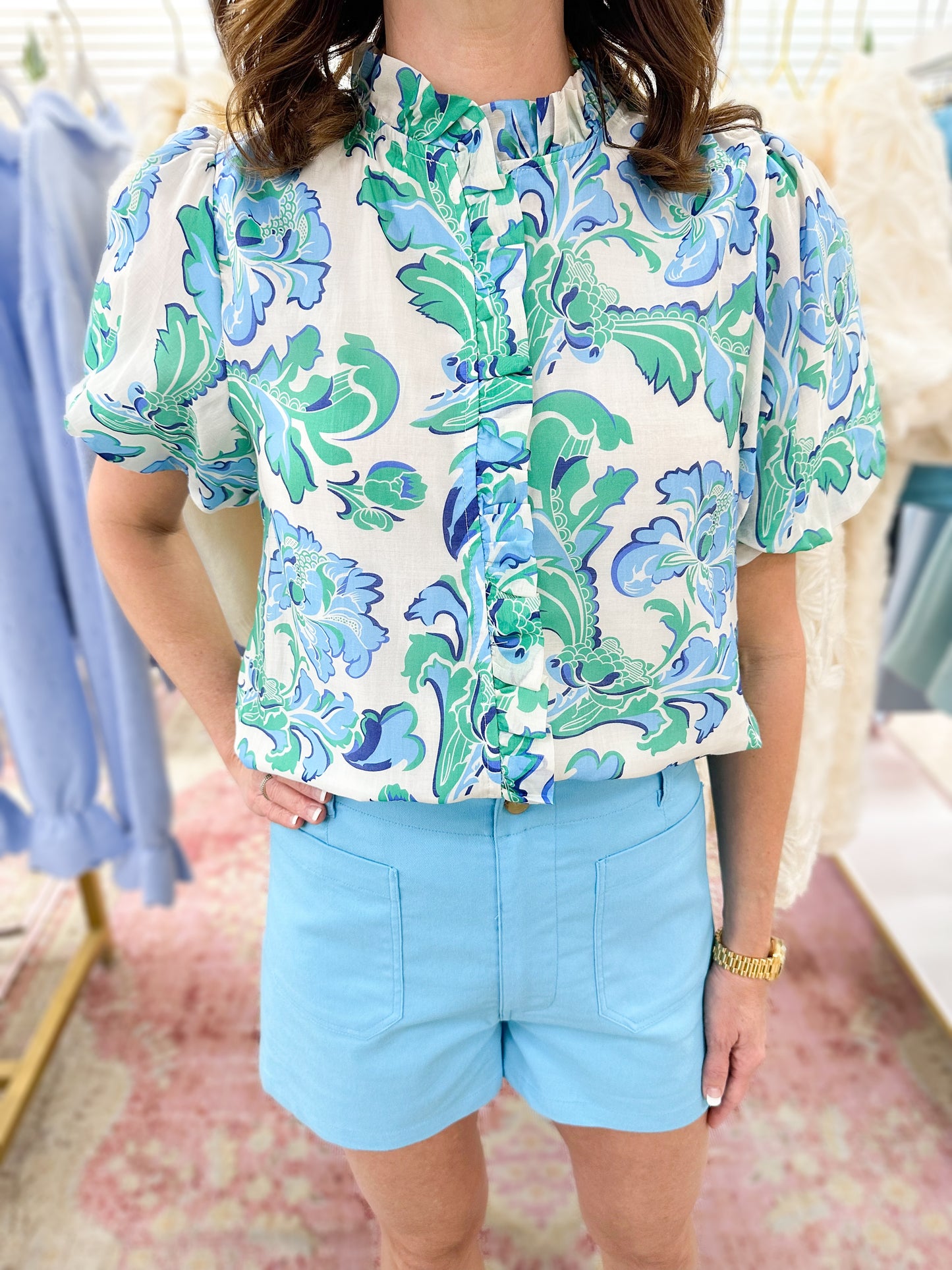 Gabby Blue High Waisted Front Pocket Shorts