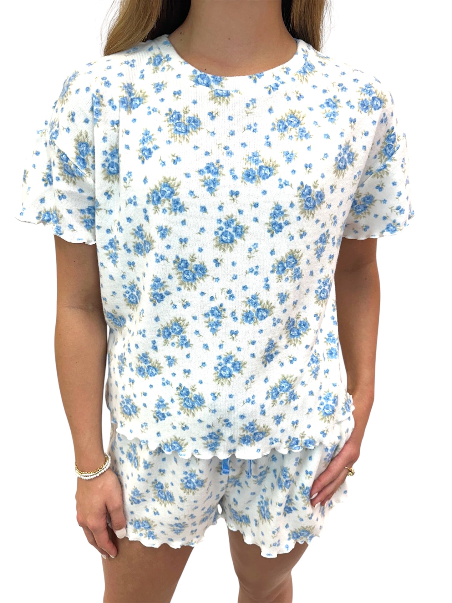 Blue & White Floral Pajama Set