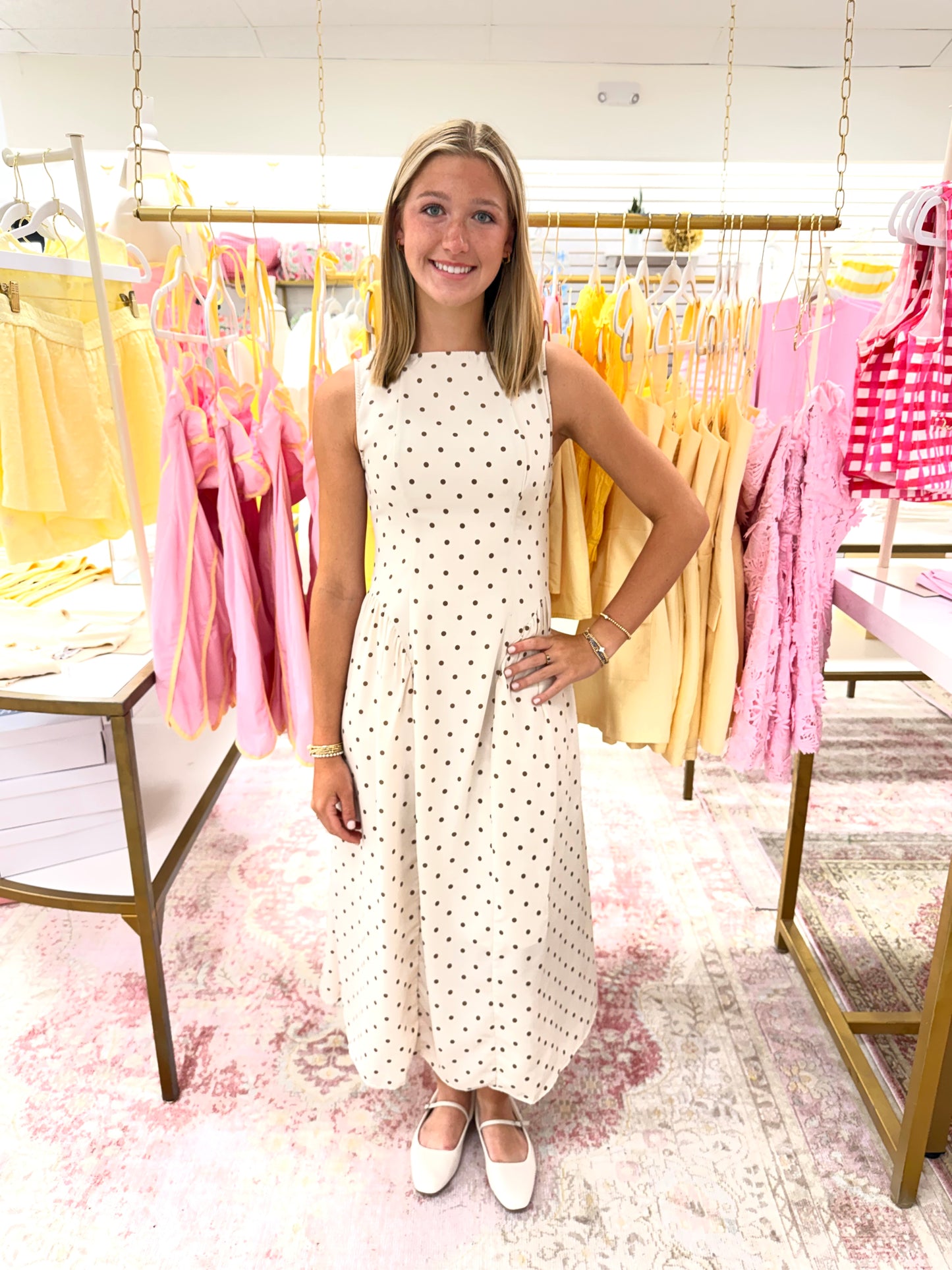 Polka Dot Sleeveless Maxi Dress