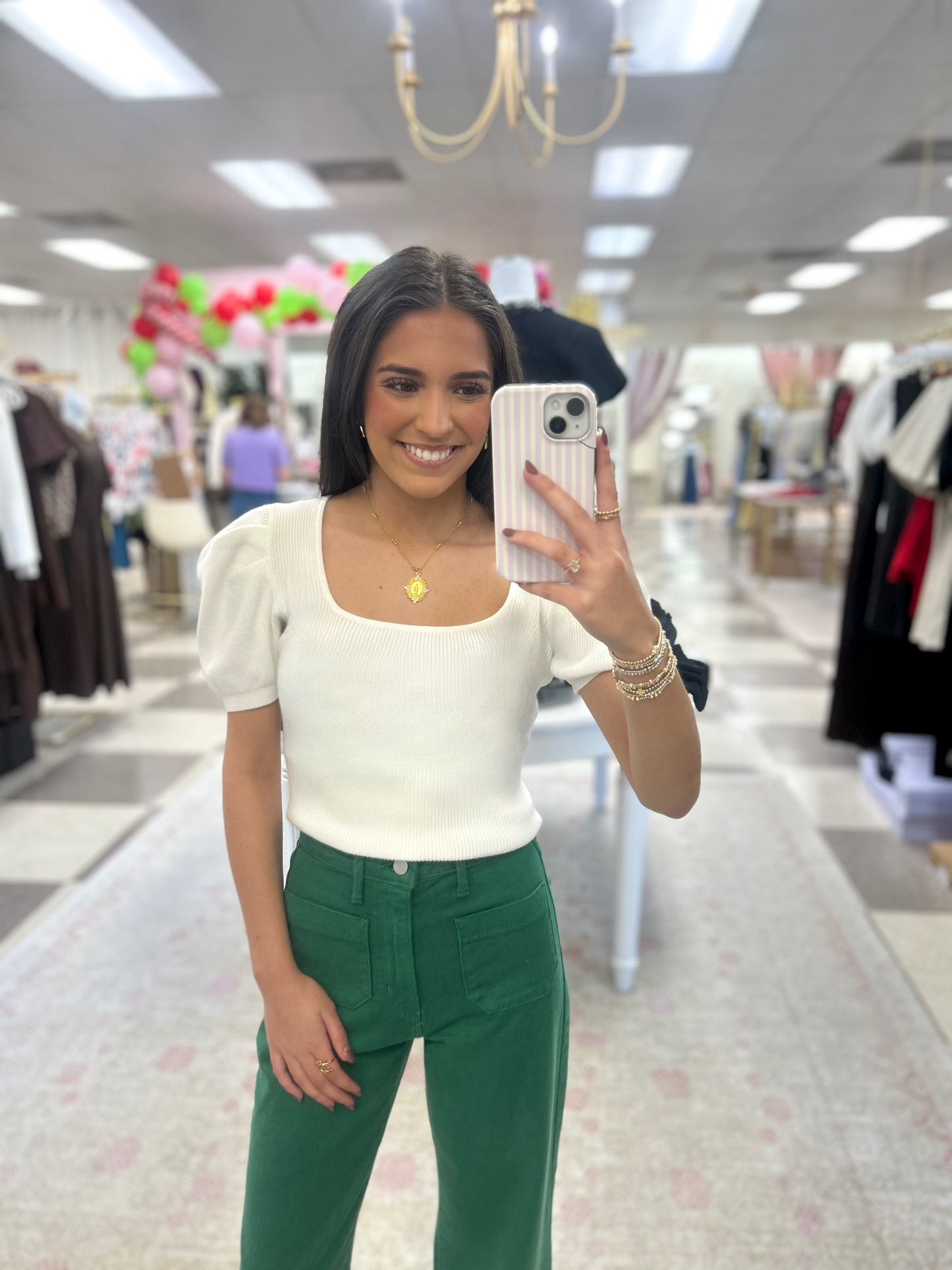 Theresa Rib Knit Square Neck Puff Sleeve Top