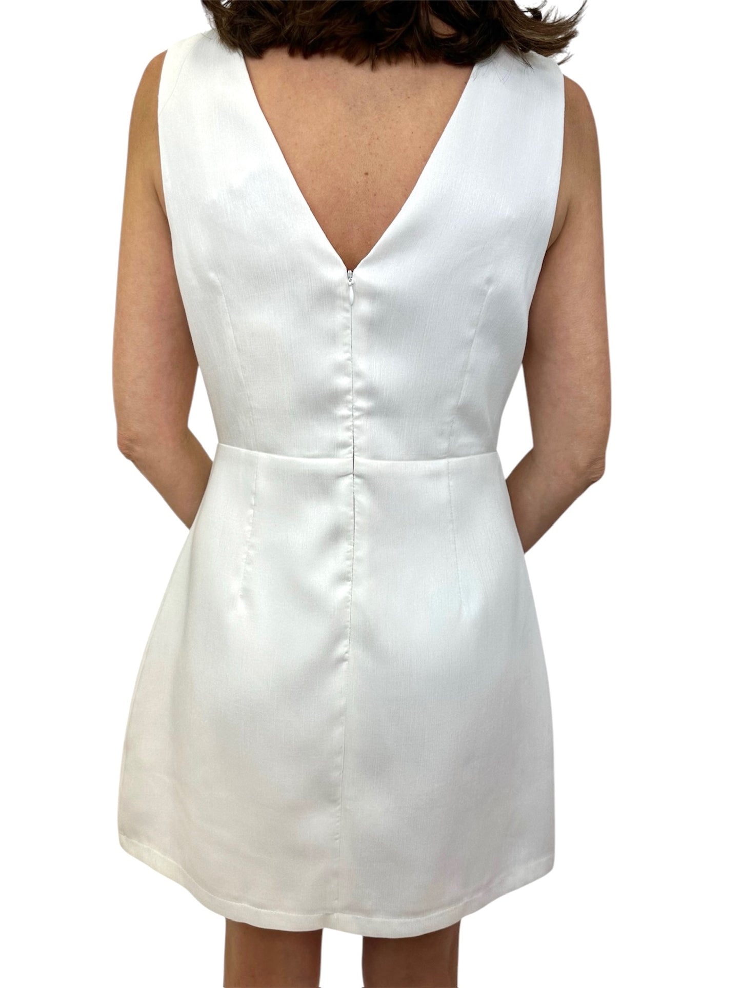 White Mini Dress with V in the Back