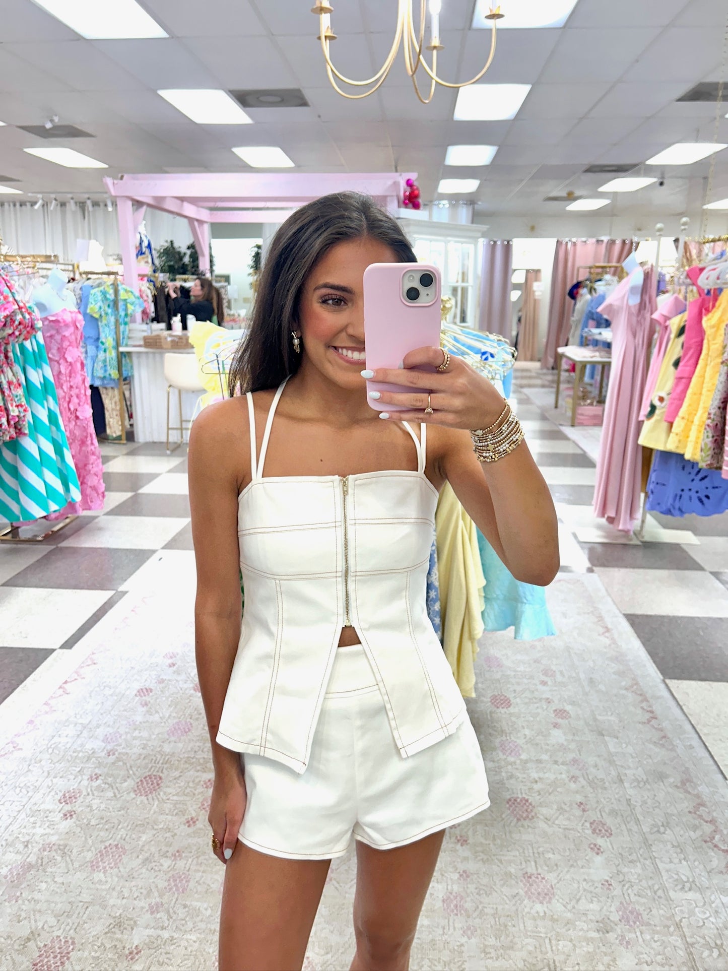 Skylar 2 Piece Zip Top and Short Set (White)