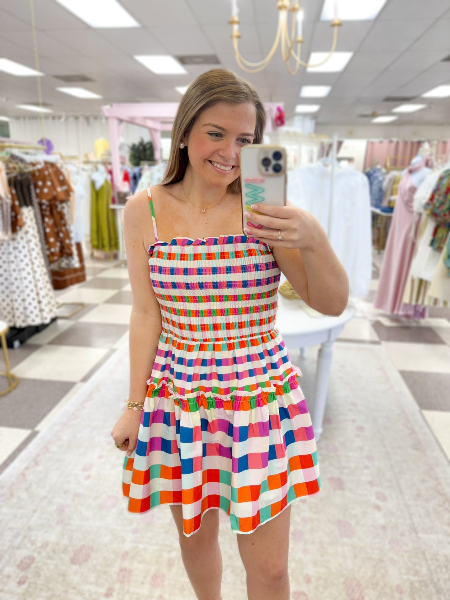 Landree Multicolor Smocked Mini Dress