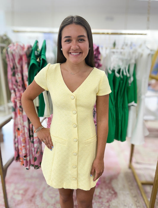 Lemon Drop Tweed Mini Dress