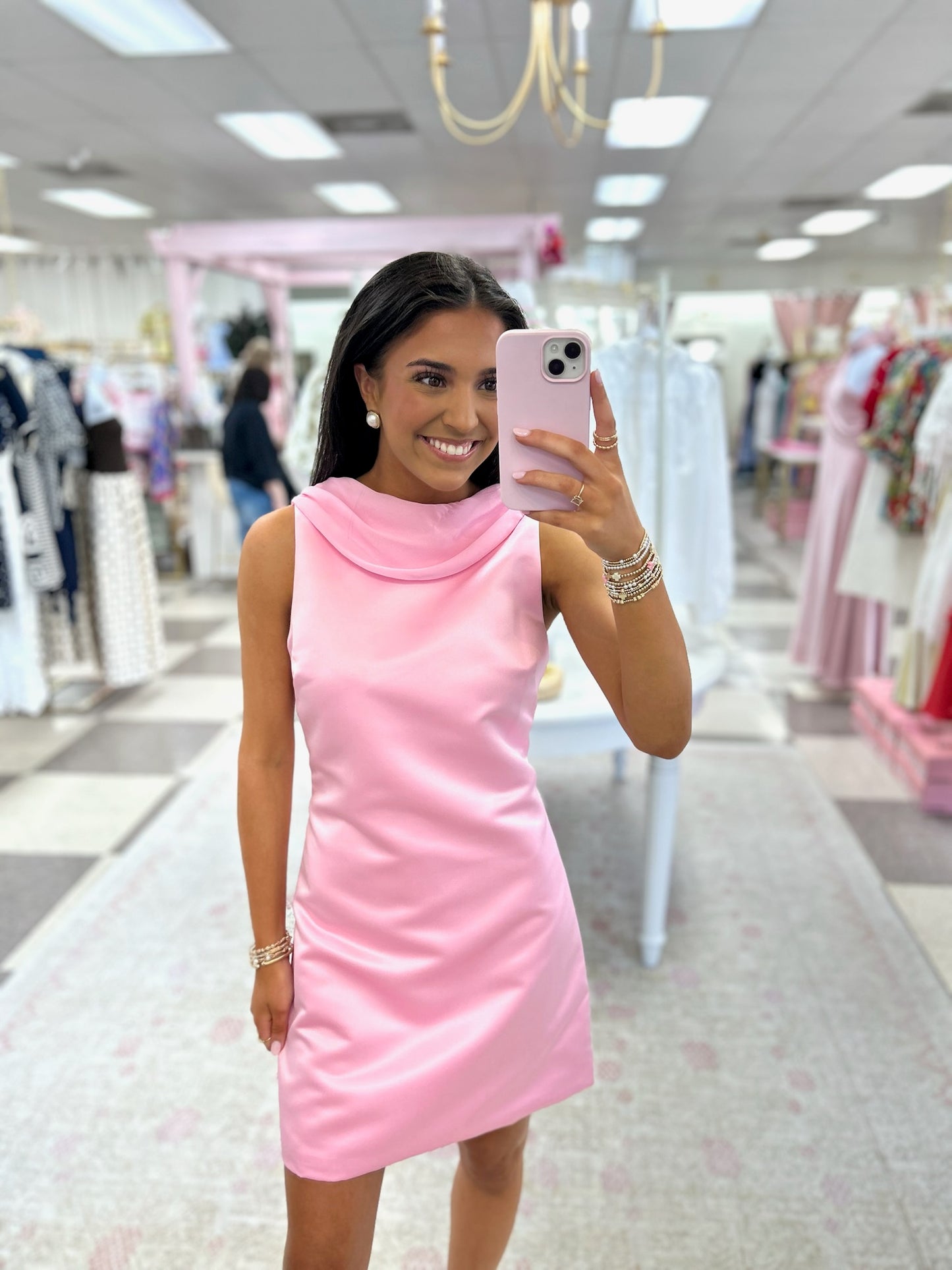 Margo Satin With Drape Mini Dress (Pink)