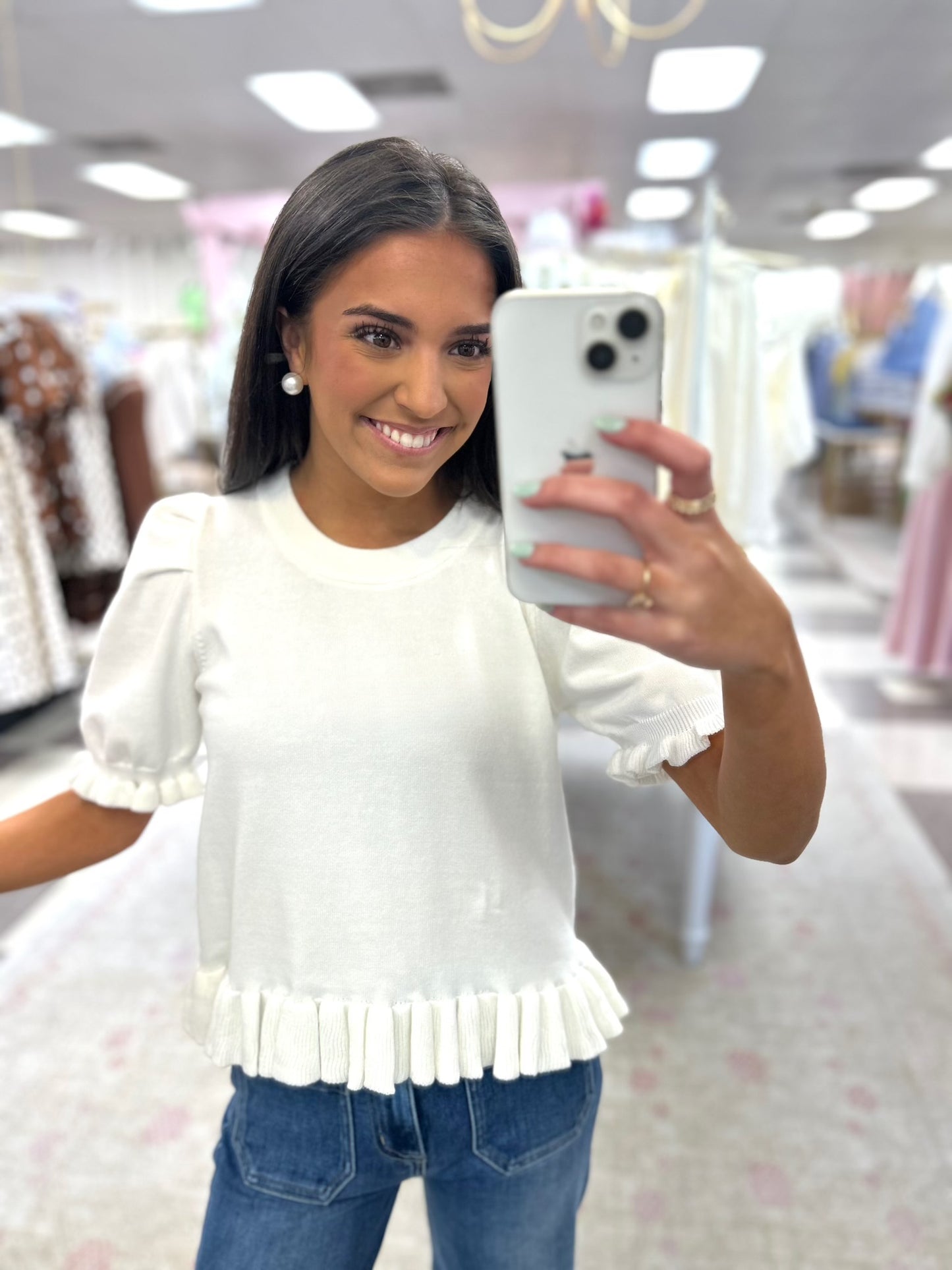 Palmer Ruffle Hem Top (White)