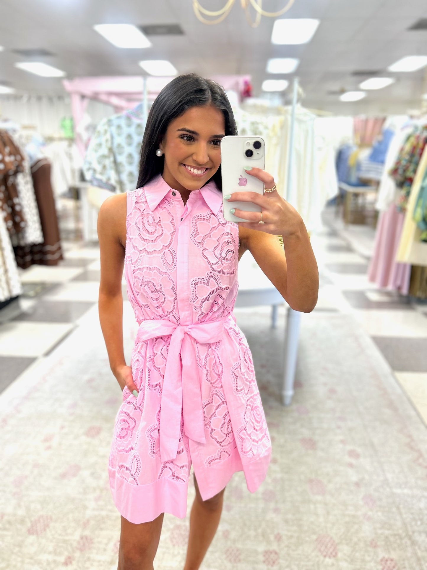 Berkeley Sleeveless Floral Embroidered Mini Dress (Light Pink)