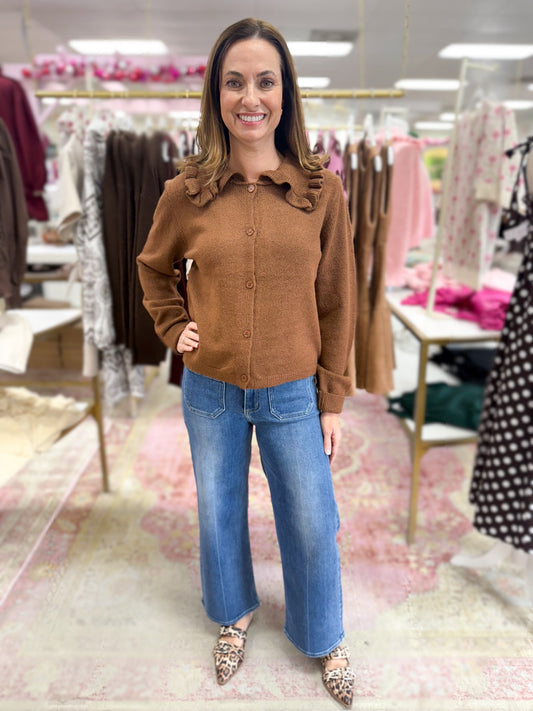 Brown Ruffle Collar Sweater