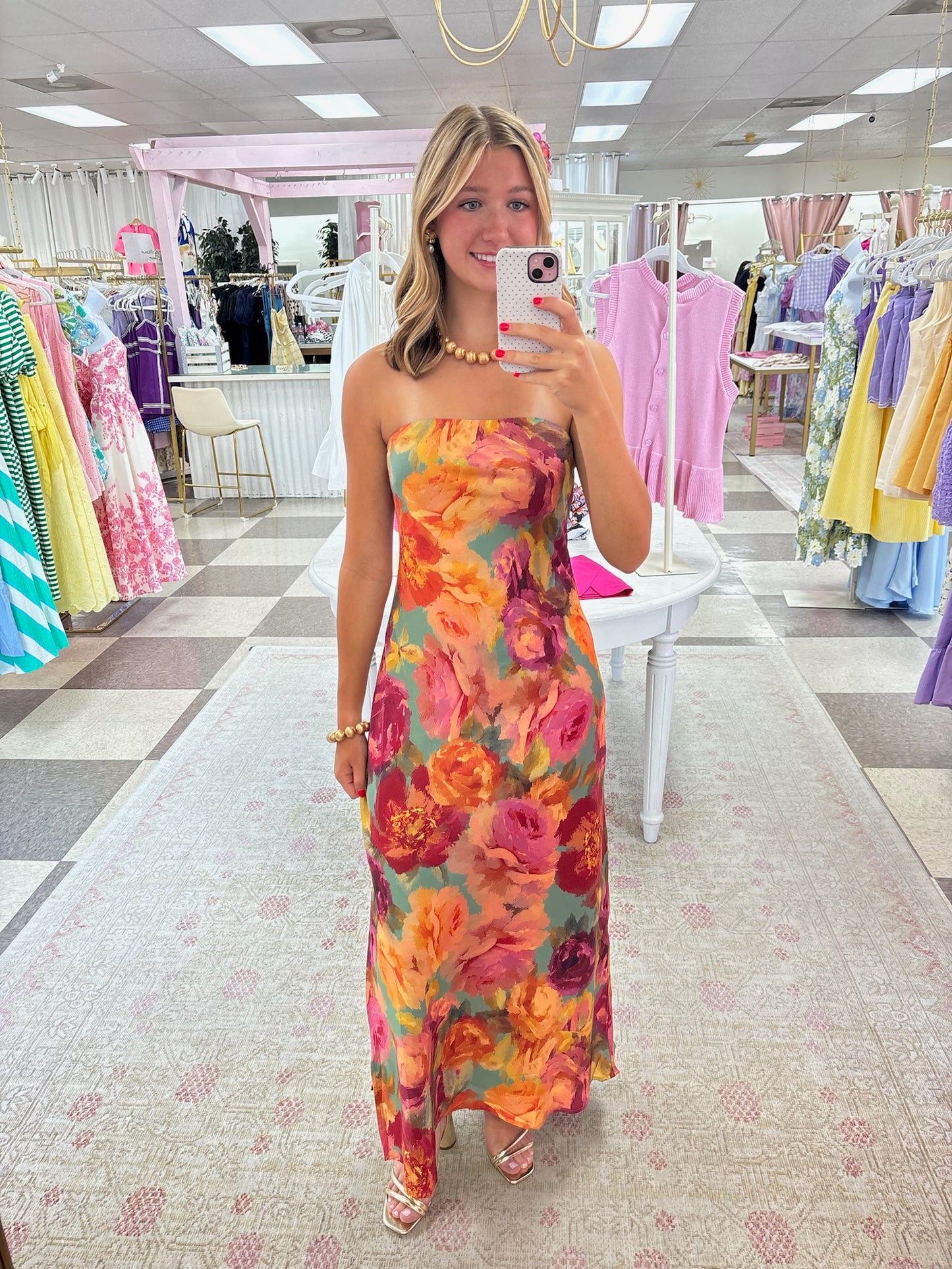 Parisian Floral Strapless Maxi Dress