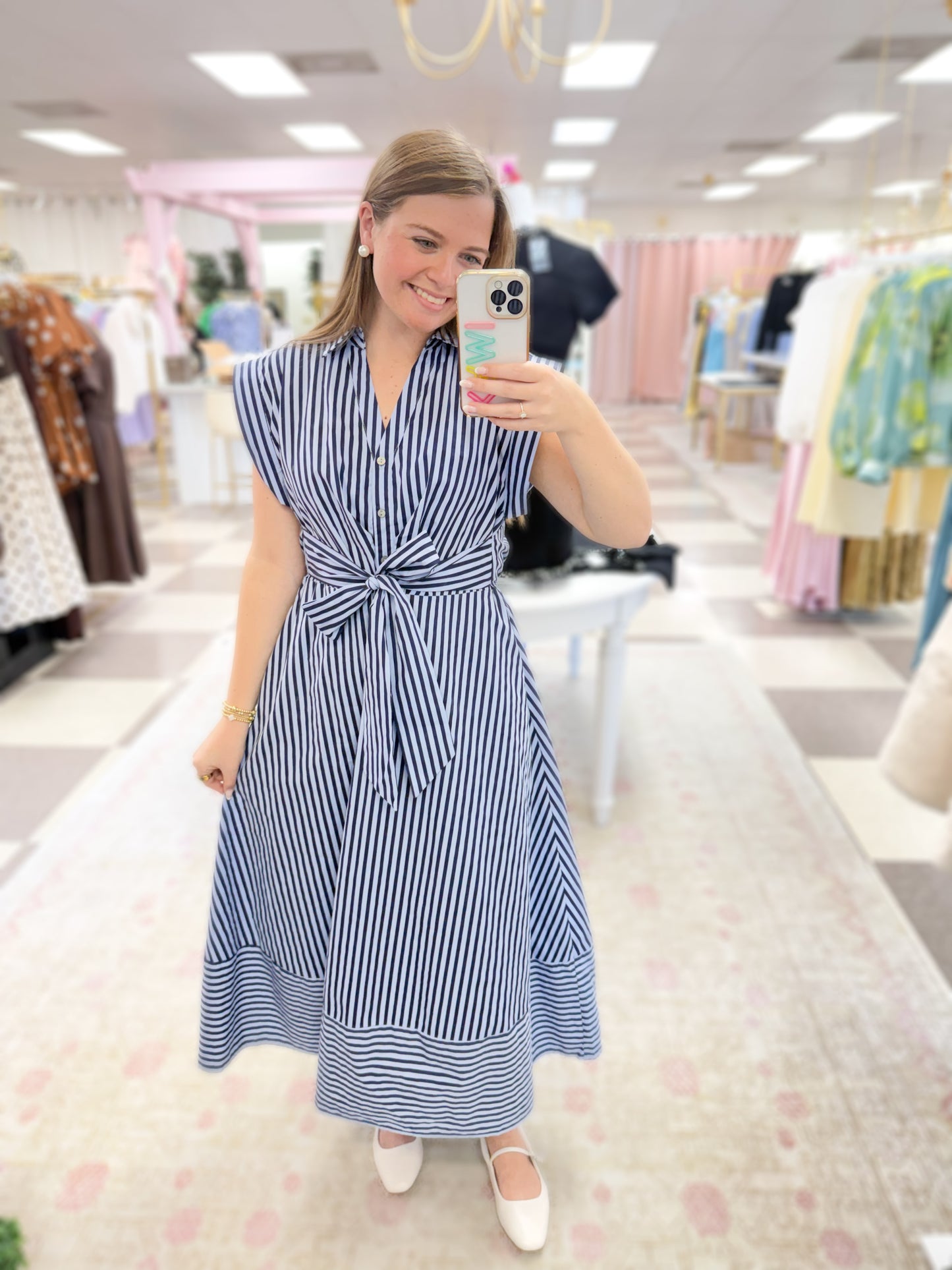 Amelie Striped Maxi Dress (Navy/Light Blue)