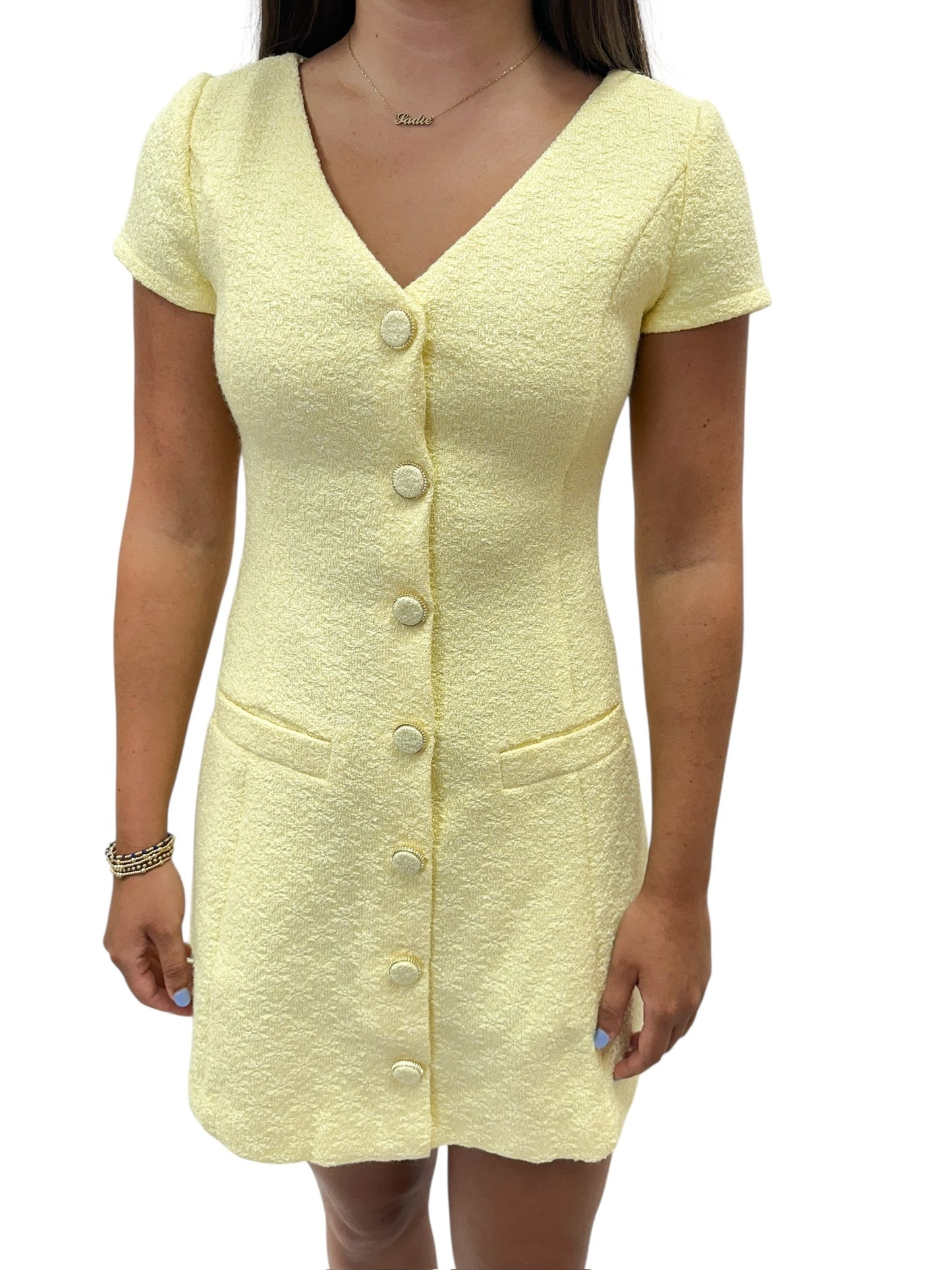 Lemon Drop Tweed Mini Dress
