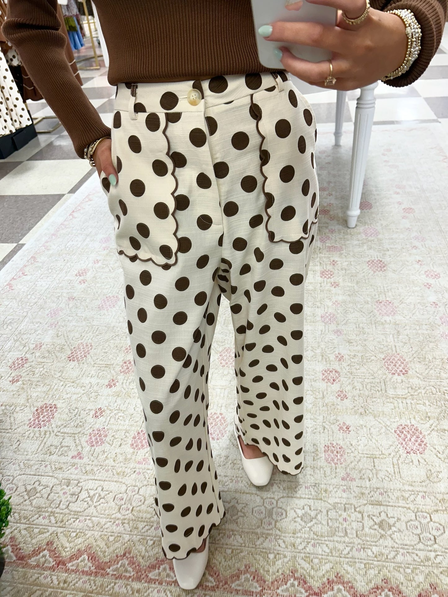 Angelina Wide Leg Polka Dot Pants (Mocha)