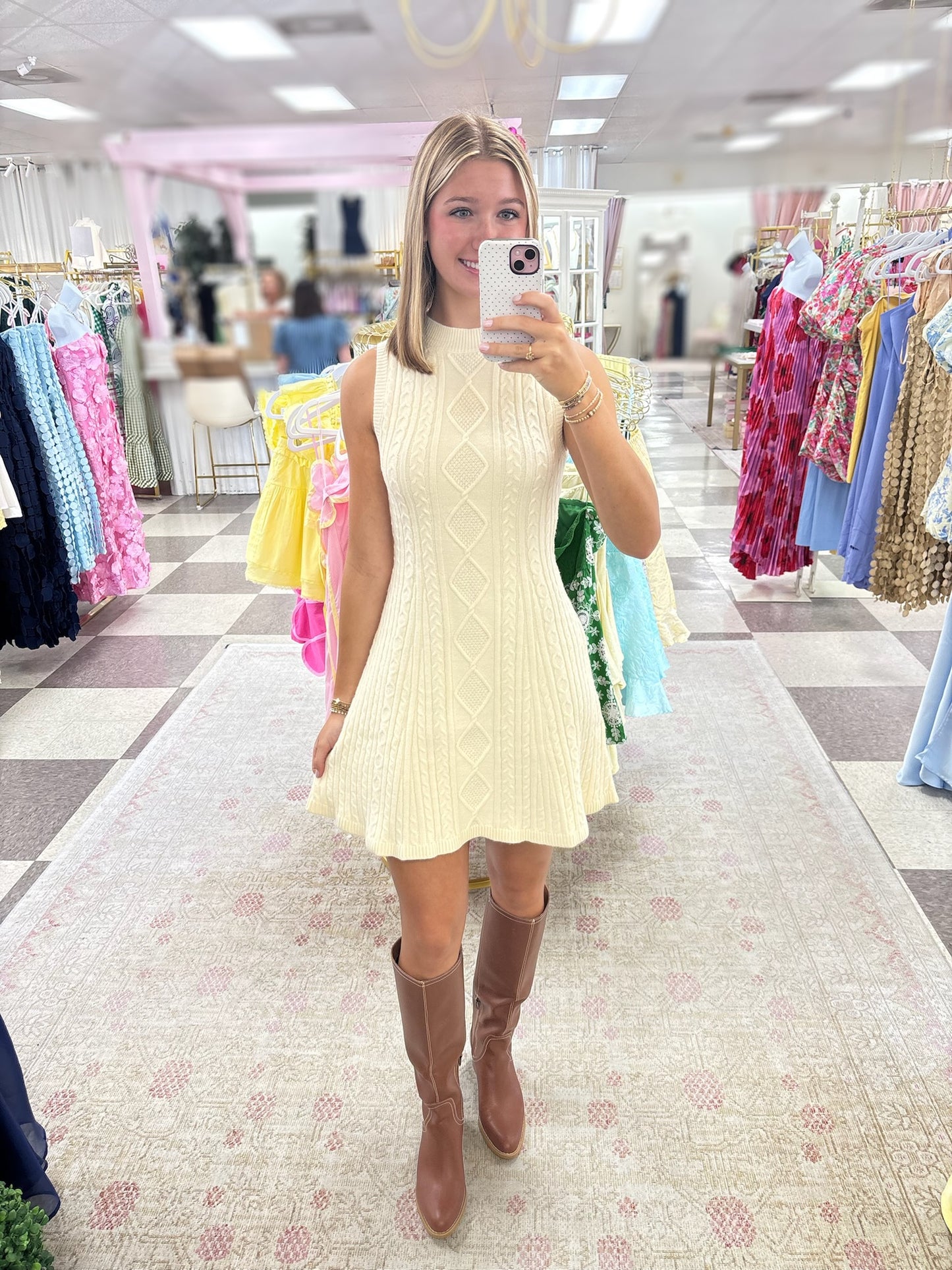 Cable Knit Mini Dress (Cream)