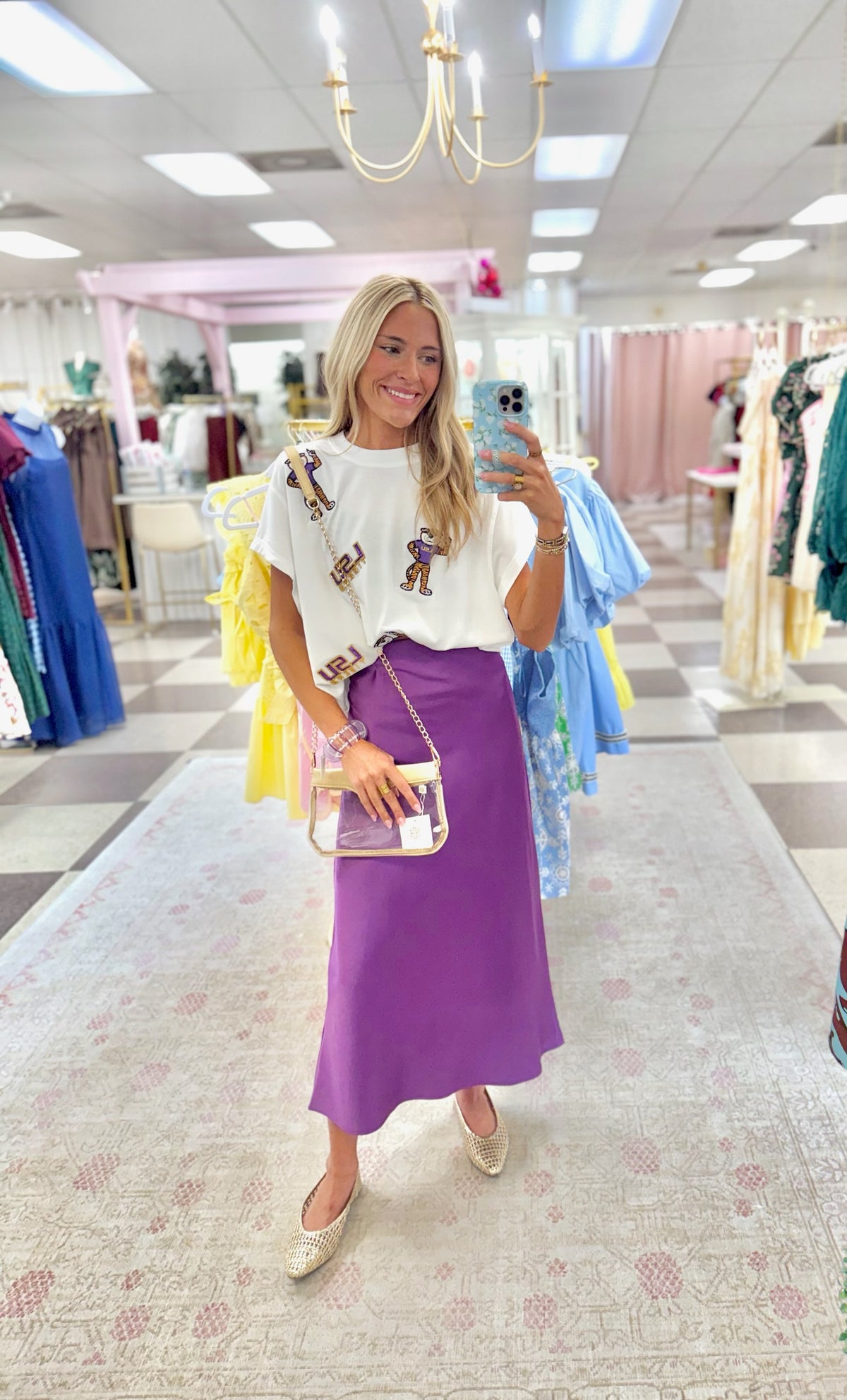 Satin Midi Skirt ( Purple