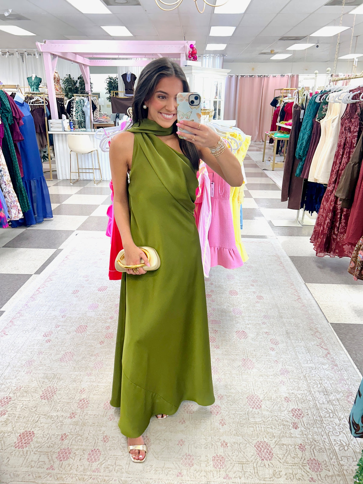 Lala Satin Formal Dress (Olive)