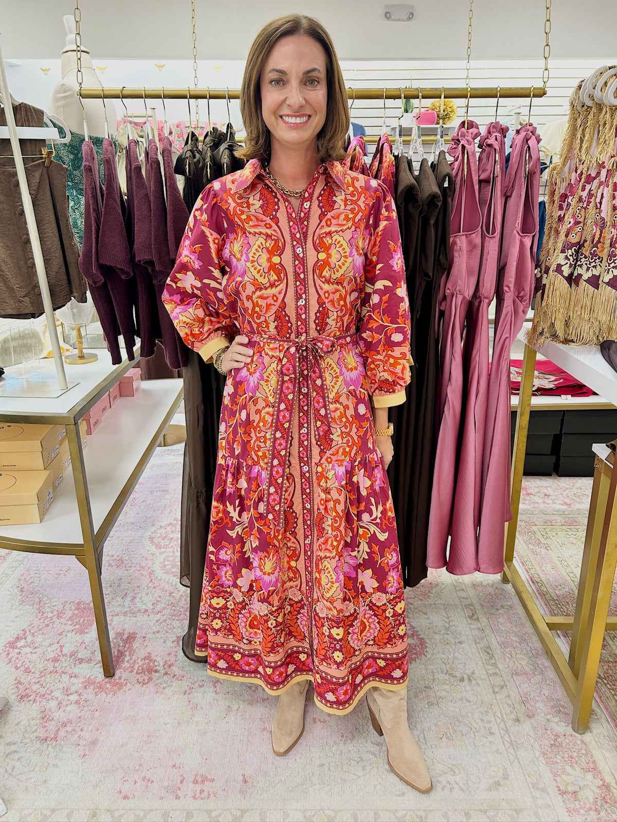Falling for Florals Midi Dress (Burgundy)