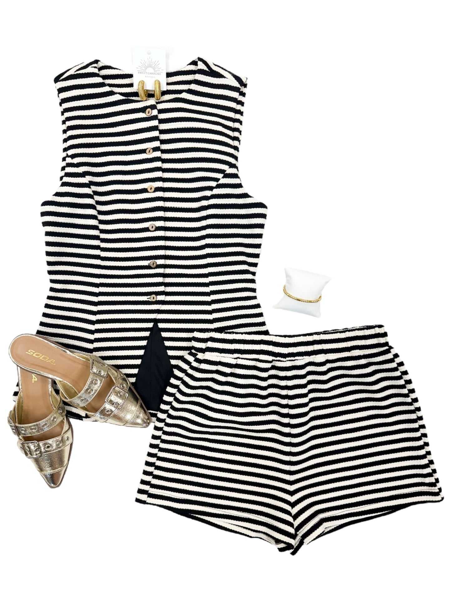 Black and White Striped Short Set