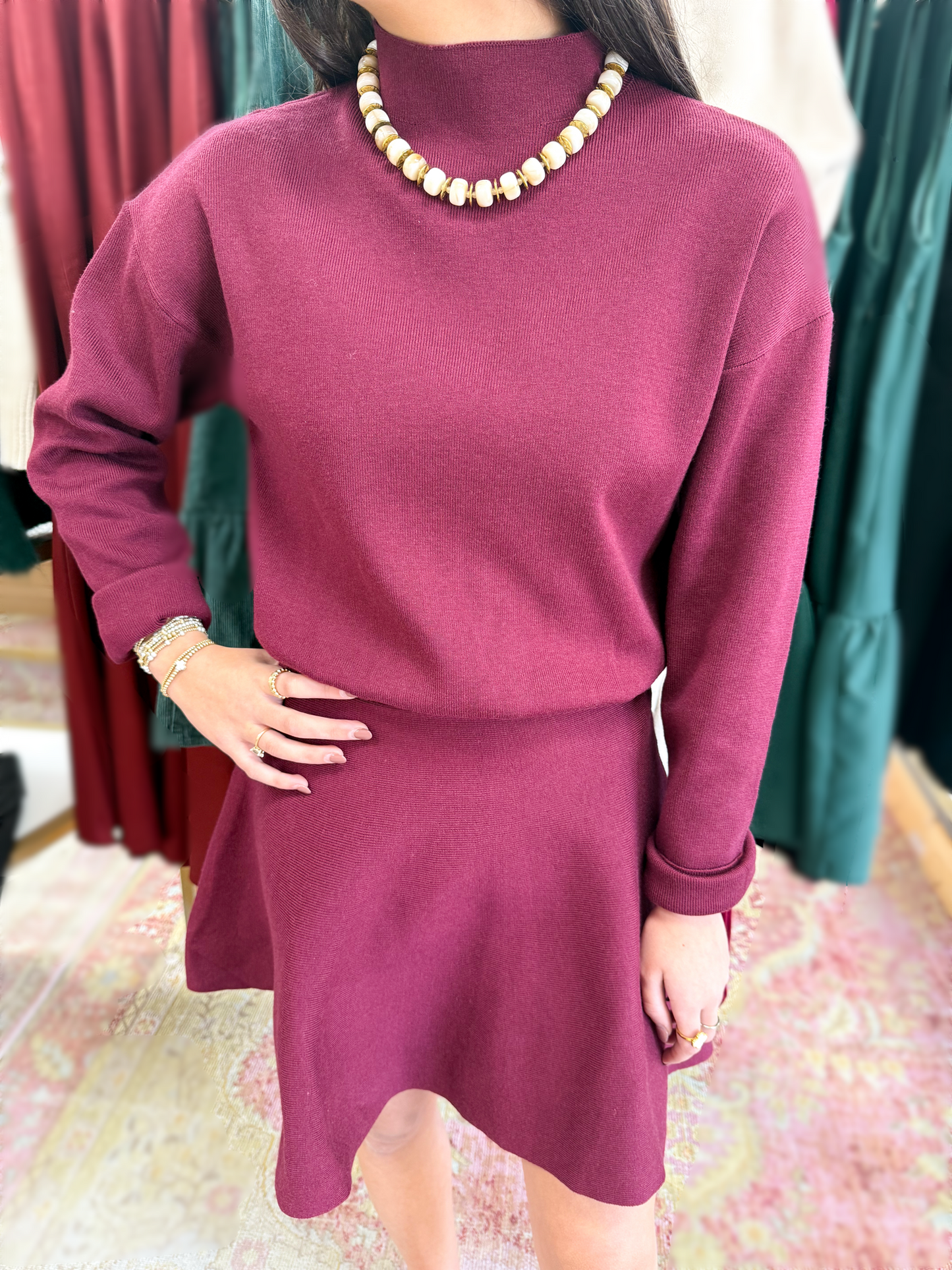 Burgundy Fit & Flare Sweater Dress