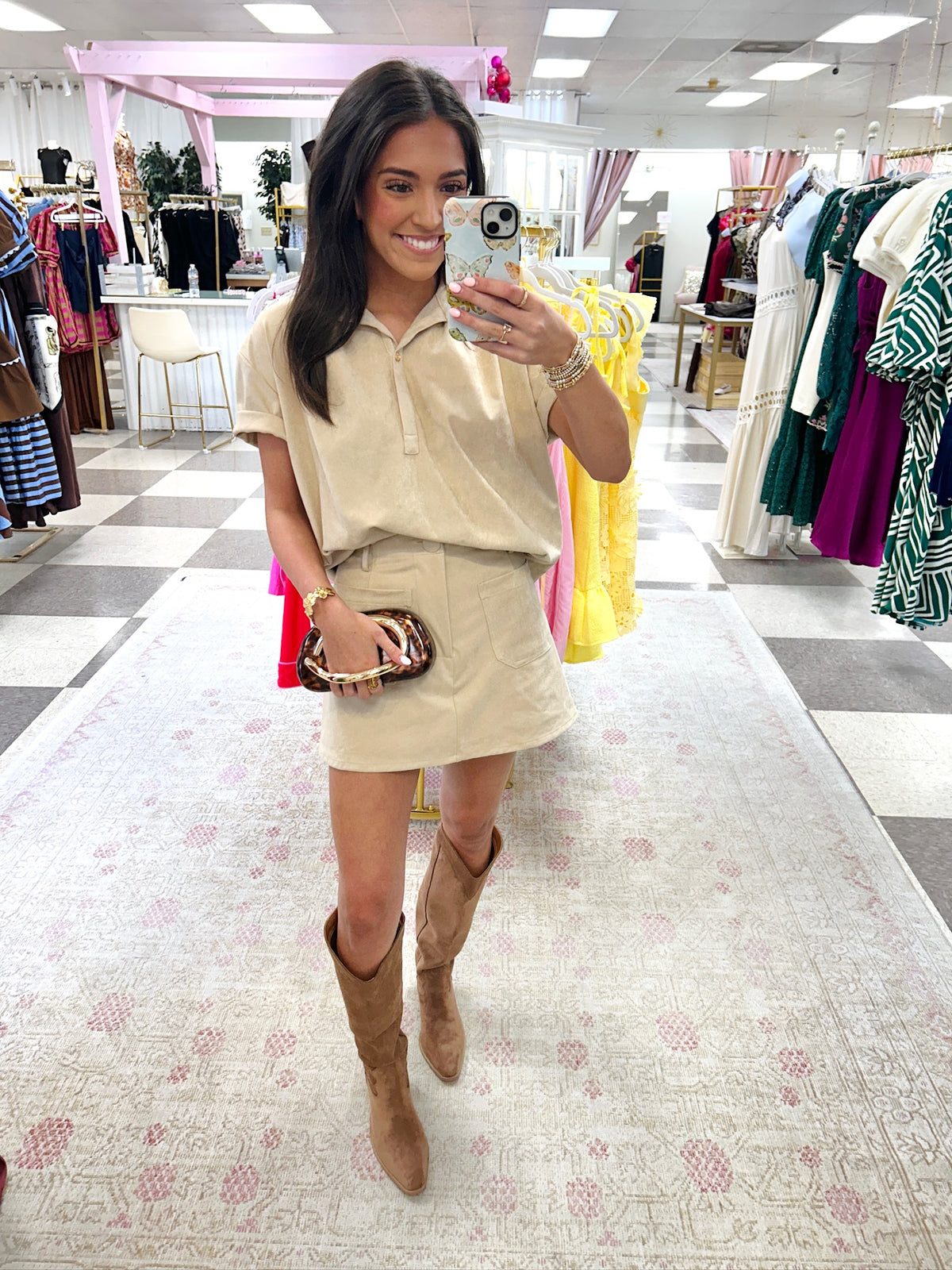 Lila Suede Mini Skort (Beige)
