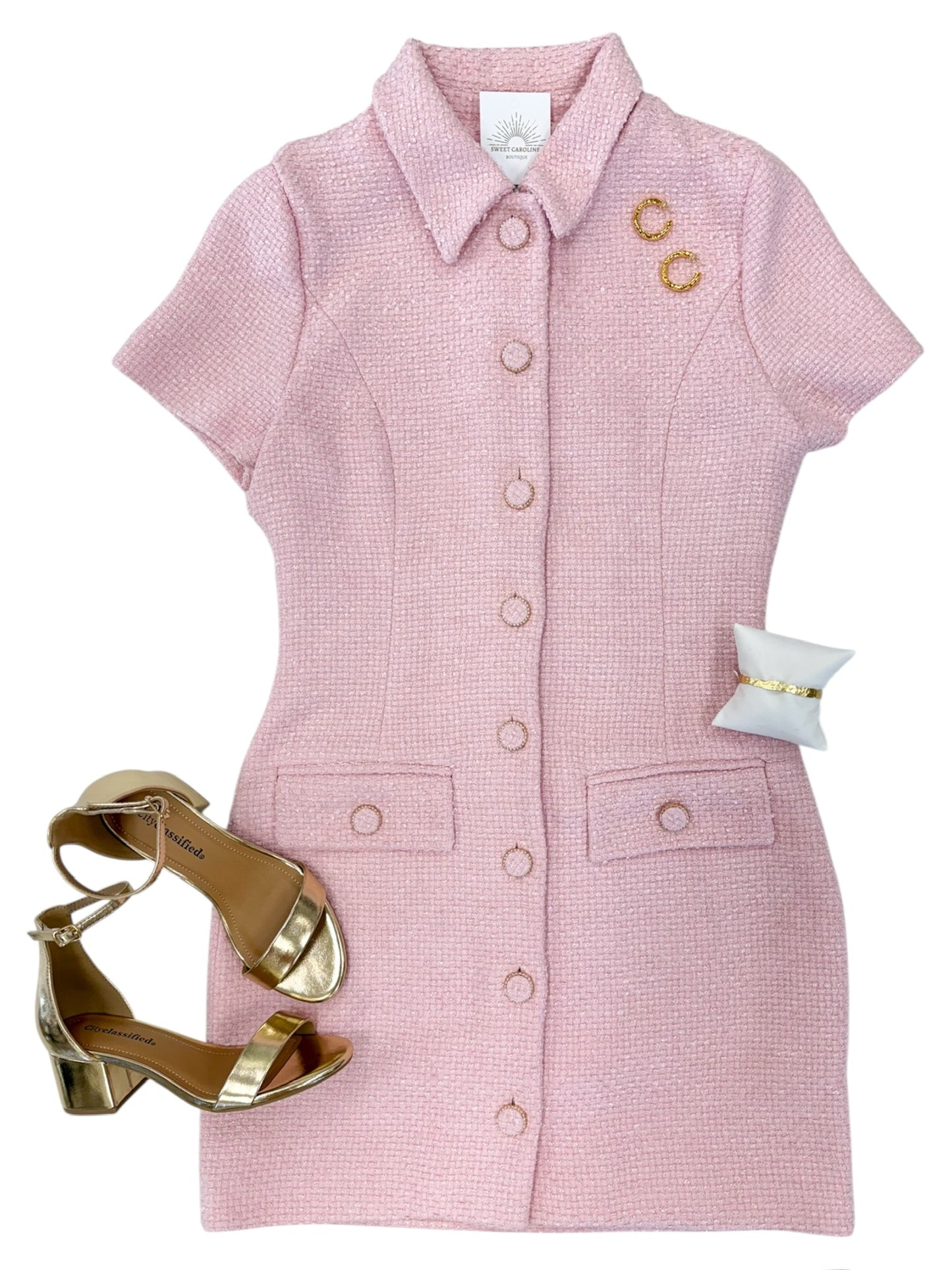 Pastel Pink Tweed Mini Dress