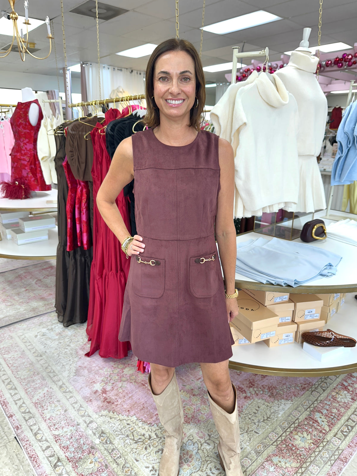 Saddle & Suede Mini Dress (Burgundy)