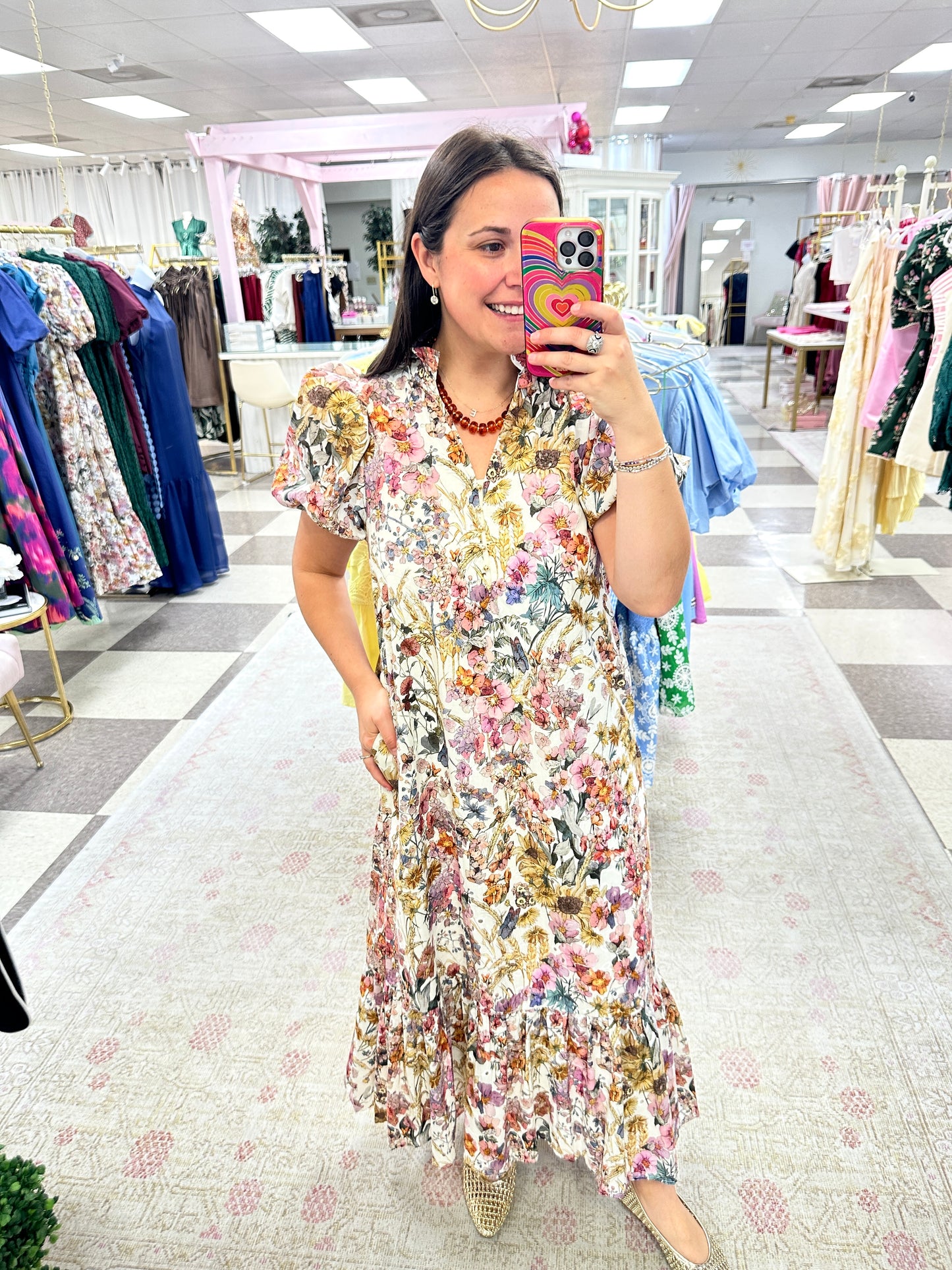 Autumn in Bloom Floral Midi Dress