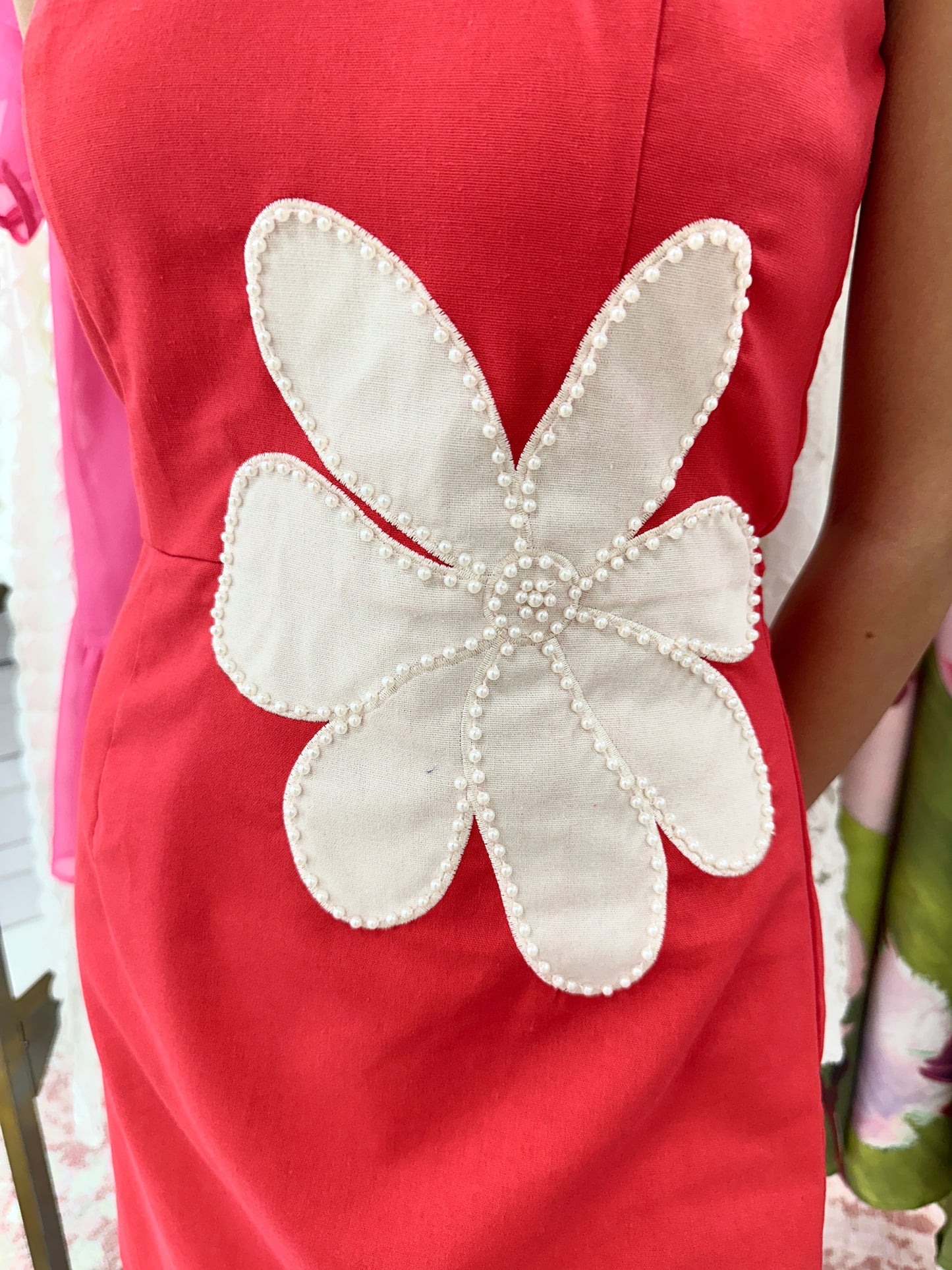 Pearl Blossom Mini Dress (Red)
