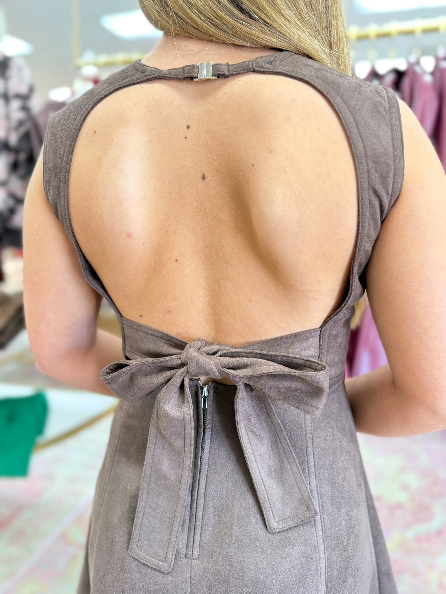 Dark Brown Suede Open Back Dress
