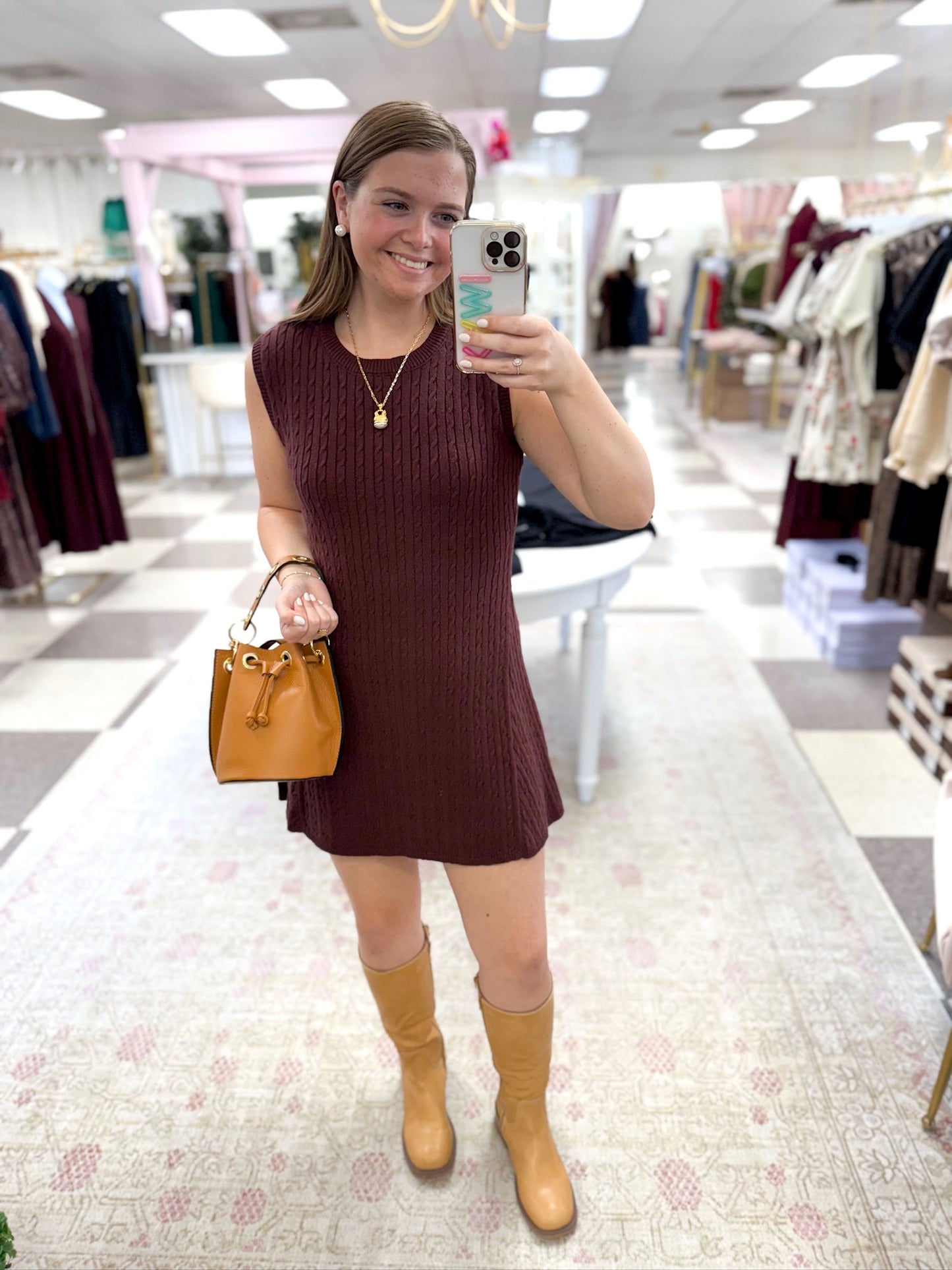 Maroon Knit Sweater Dress