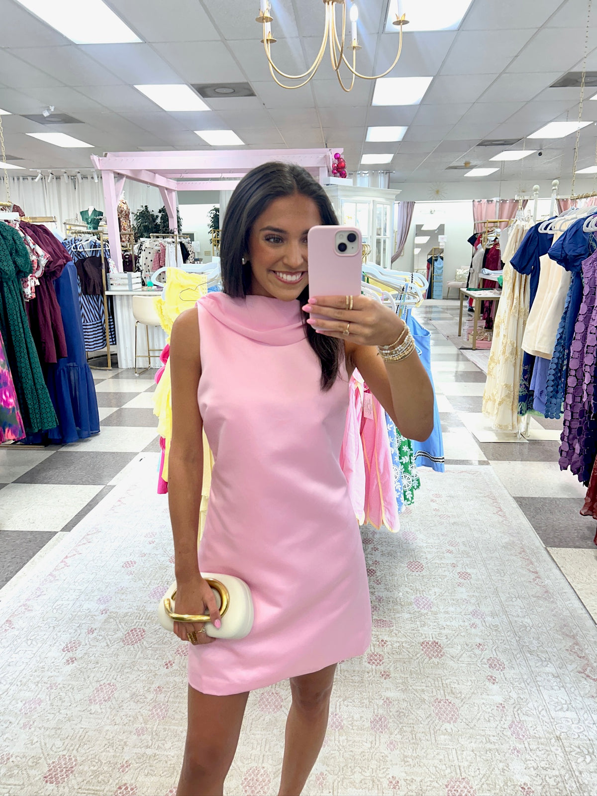 Margo Satin With Drape Mini Dress (Pink)