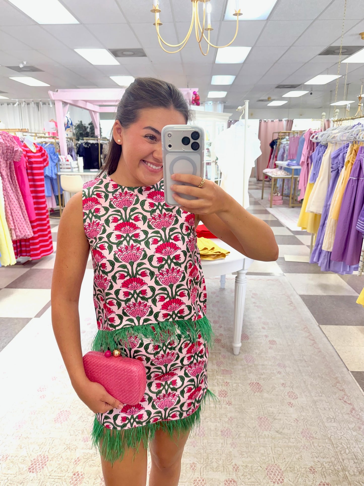 Feathered in Fuchsia Mini Skirt