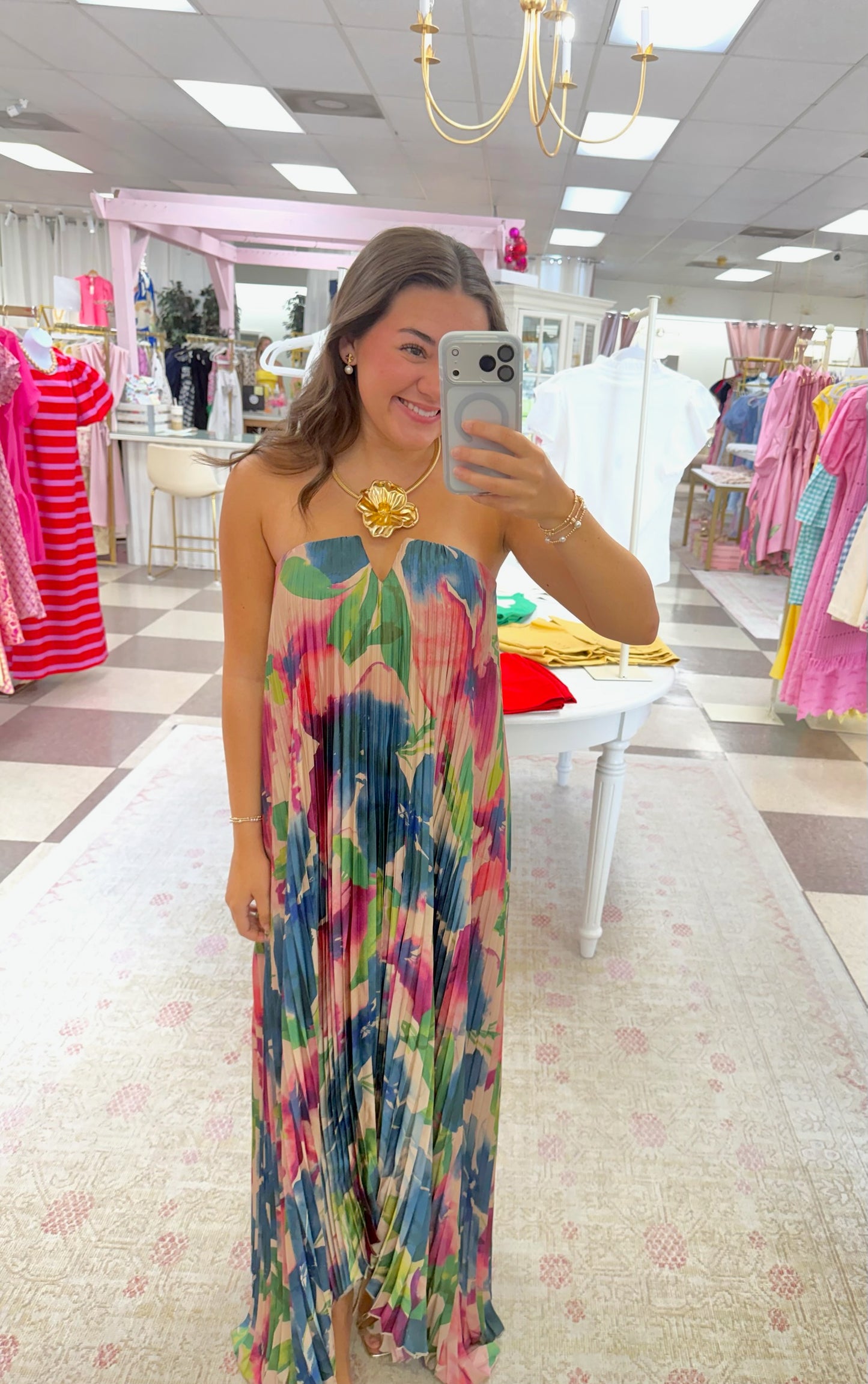 Painted Petals Pleated Maxi Dress
