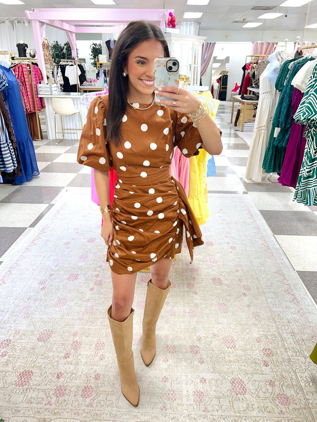 Stassi Mocha & White Polka Dot Dress