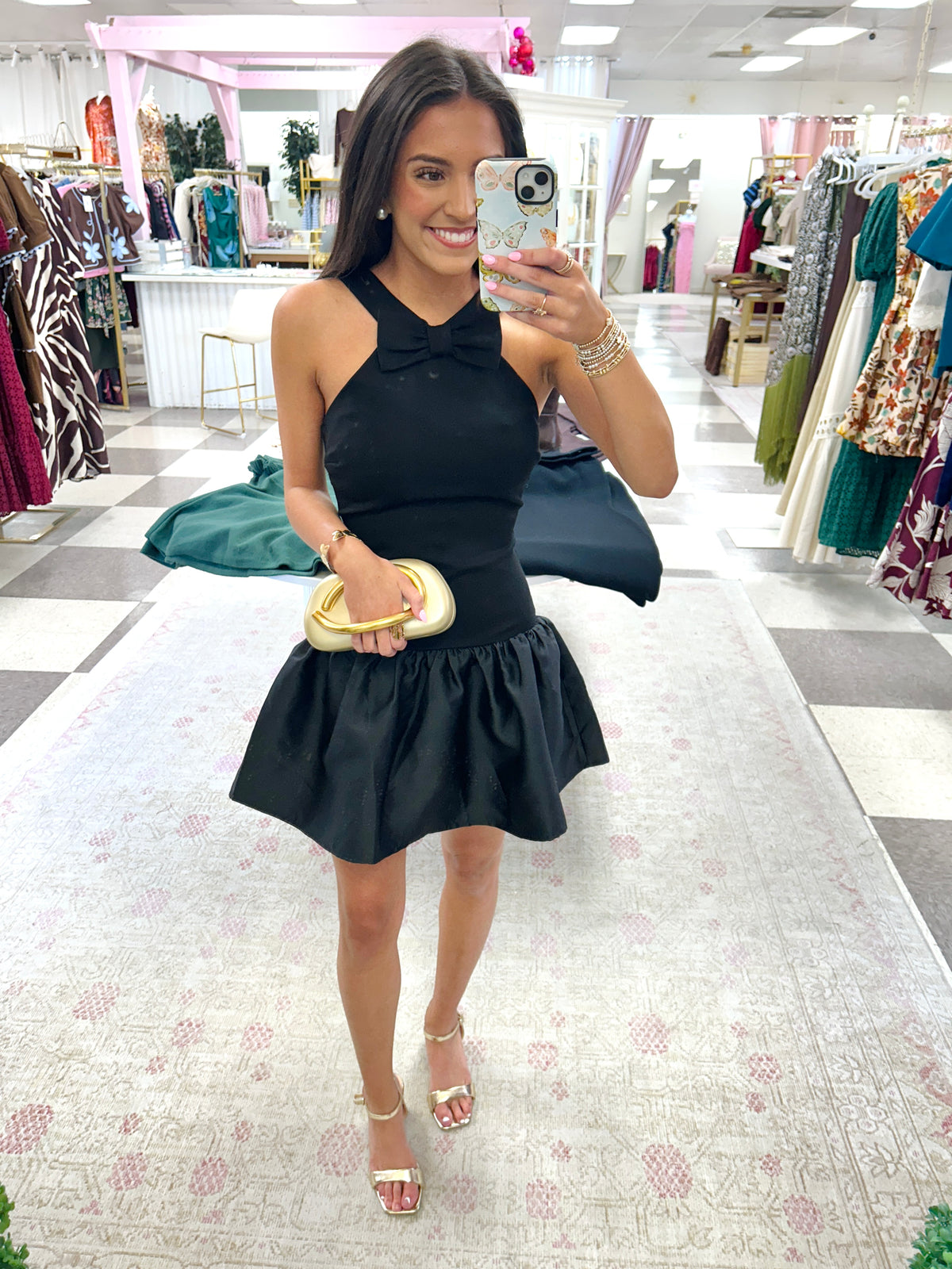 Emmy Halter Bow Black Dress