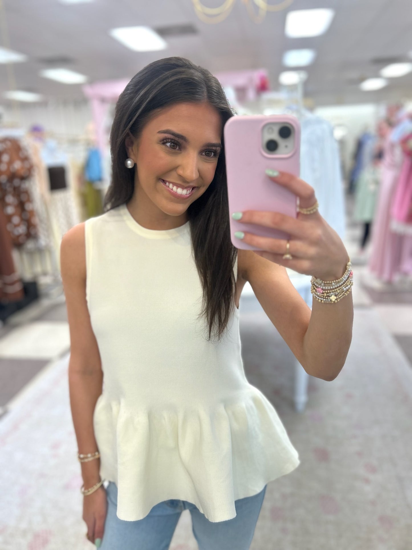 Betsy Knit Peplum Tank Top (White)
