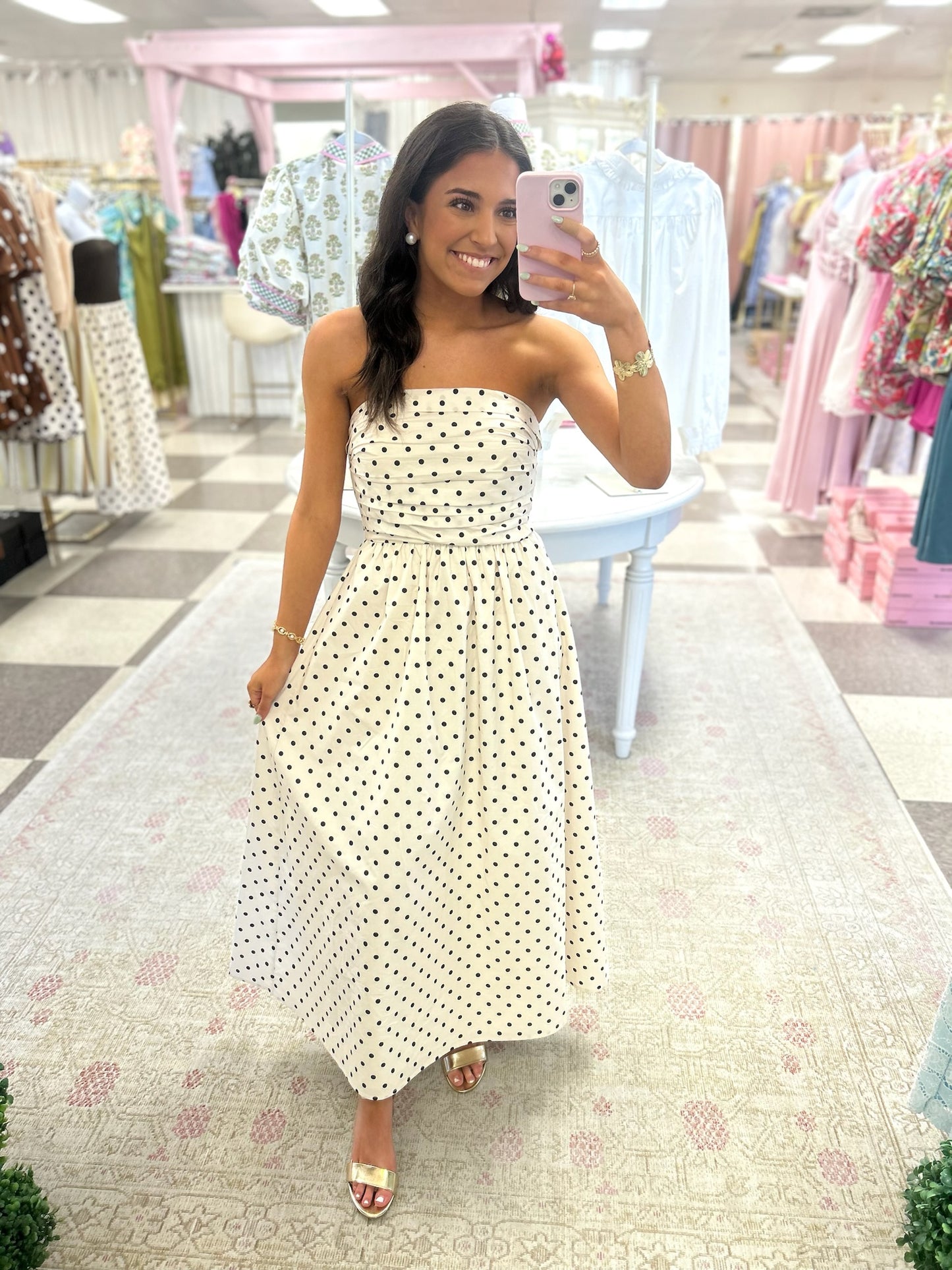 Mamie Polka Dot Strapless Maxi Dress