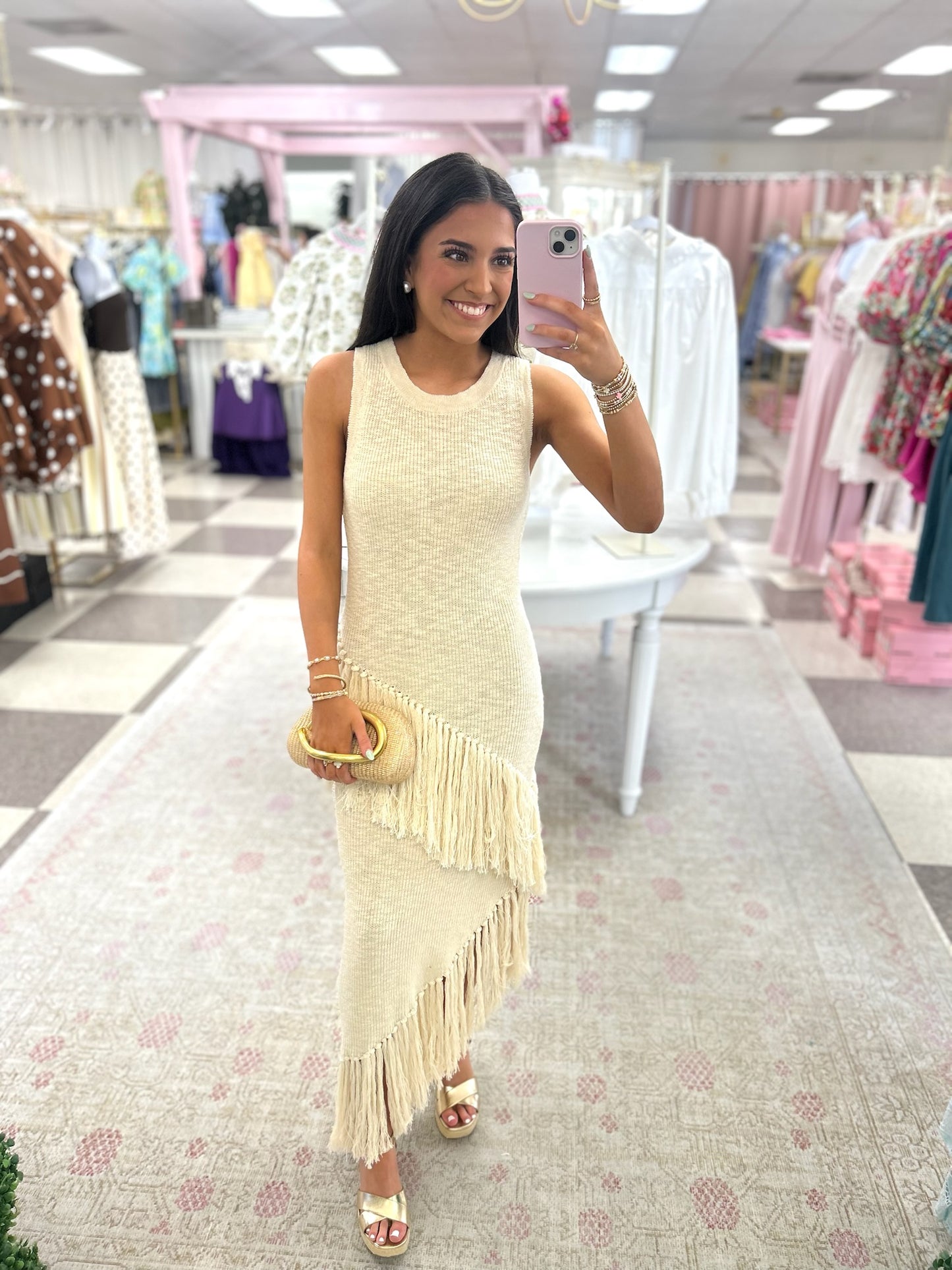 Living on Island Time Dress "Cream Fringe"