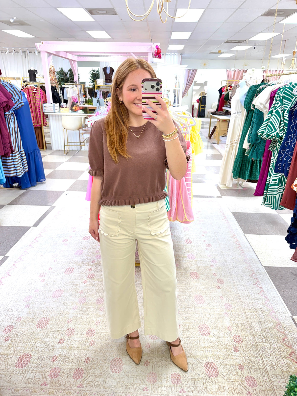 Glam Scallop Pocket Pant (Cream)