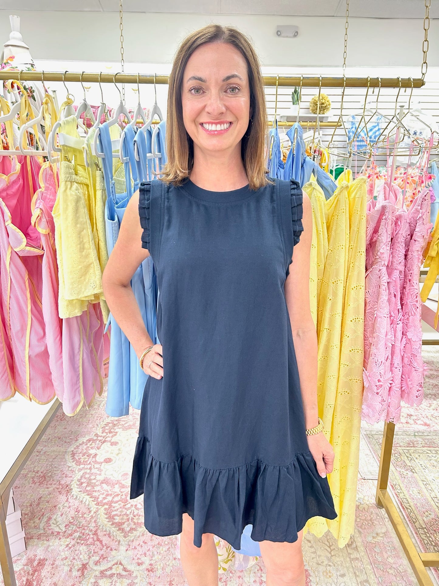 Every Day Navy Ruffle Detail Mini Dress
