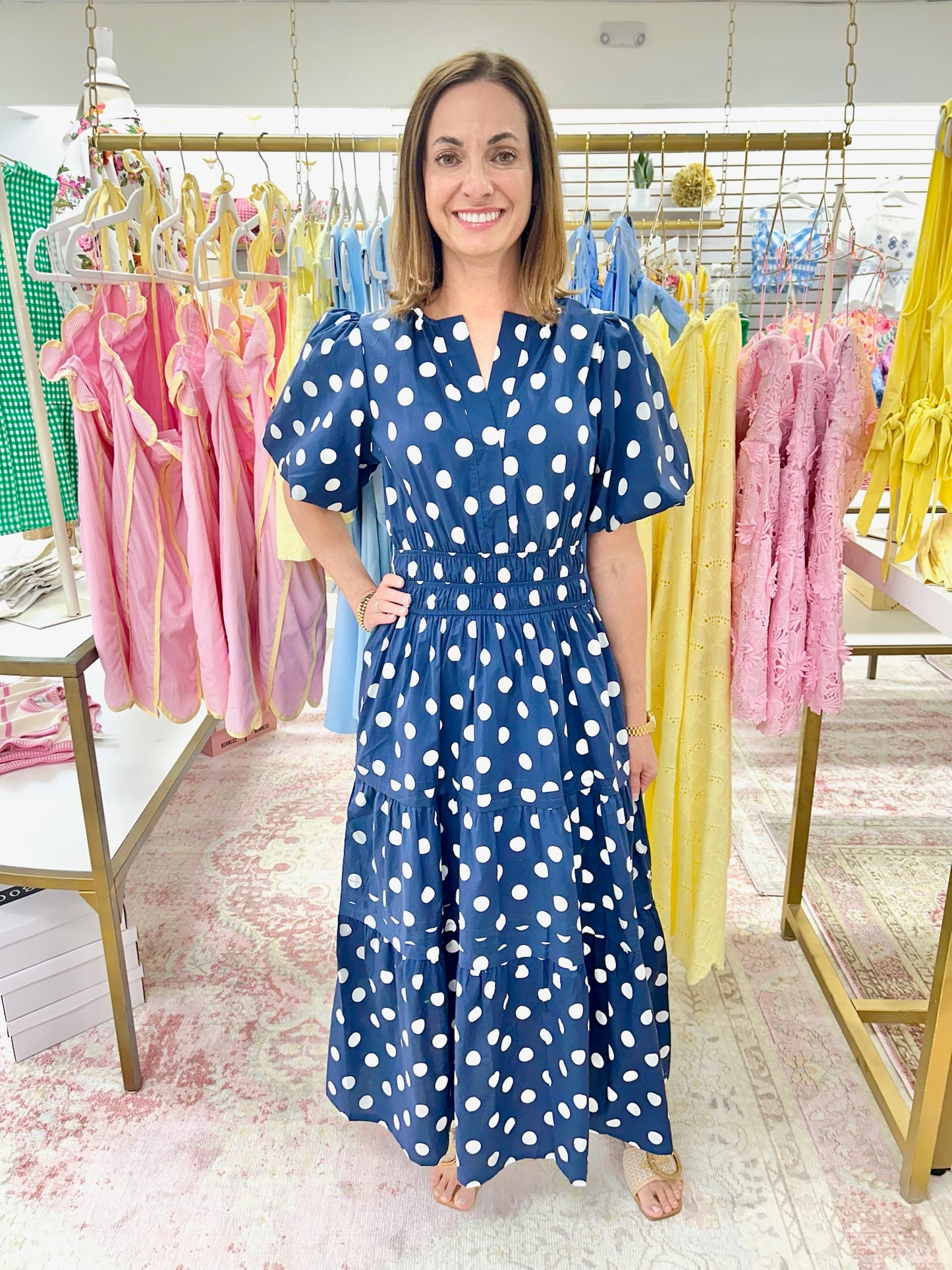 Navy Belle Polka Dot Midi Dress