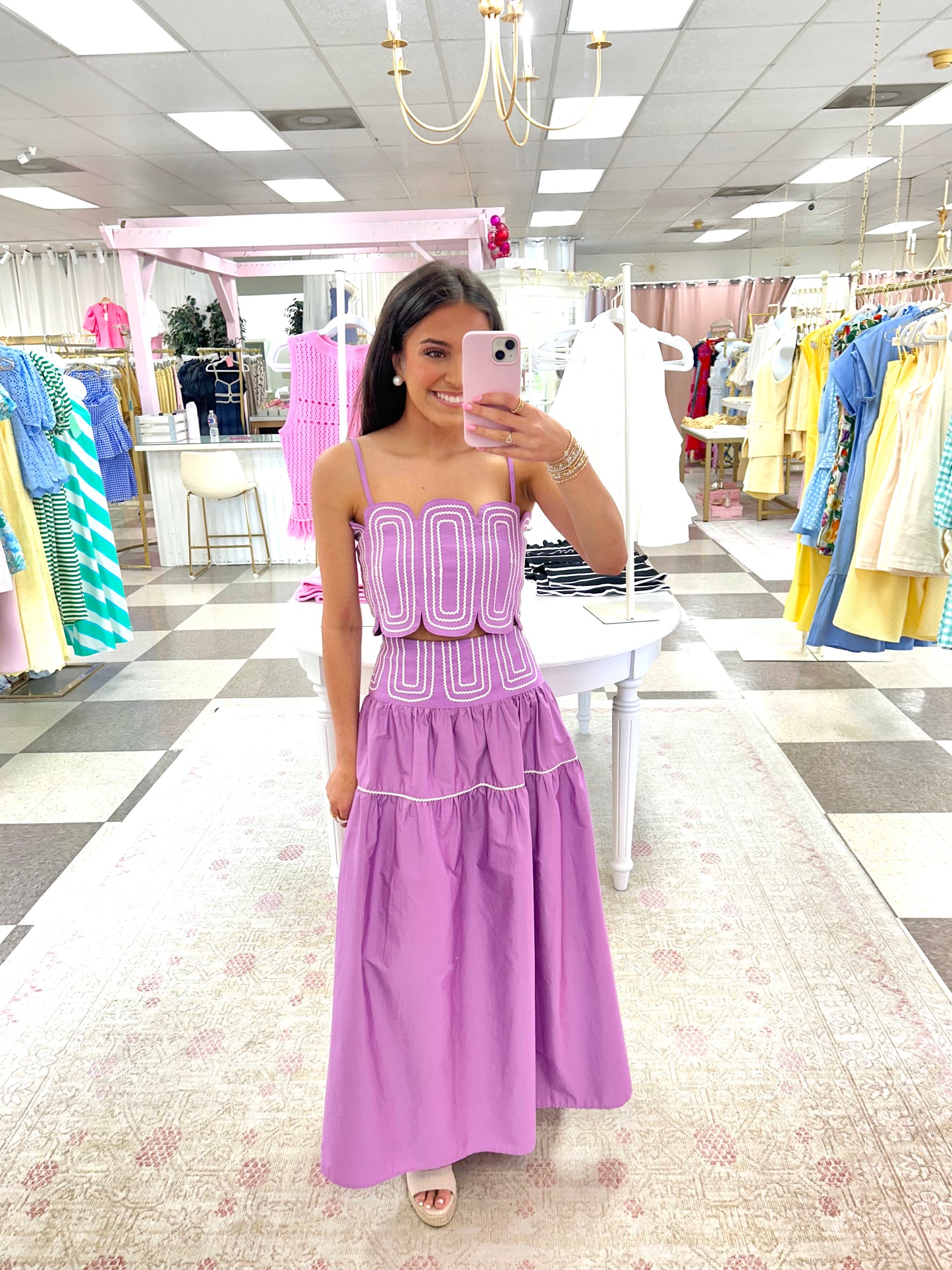 Saturday Social Top/Maxi Skirt Set (Purple/White)