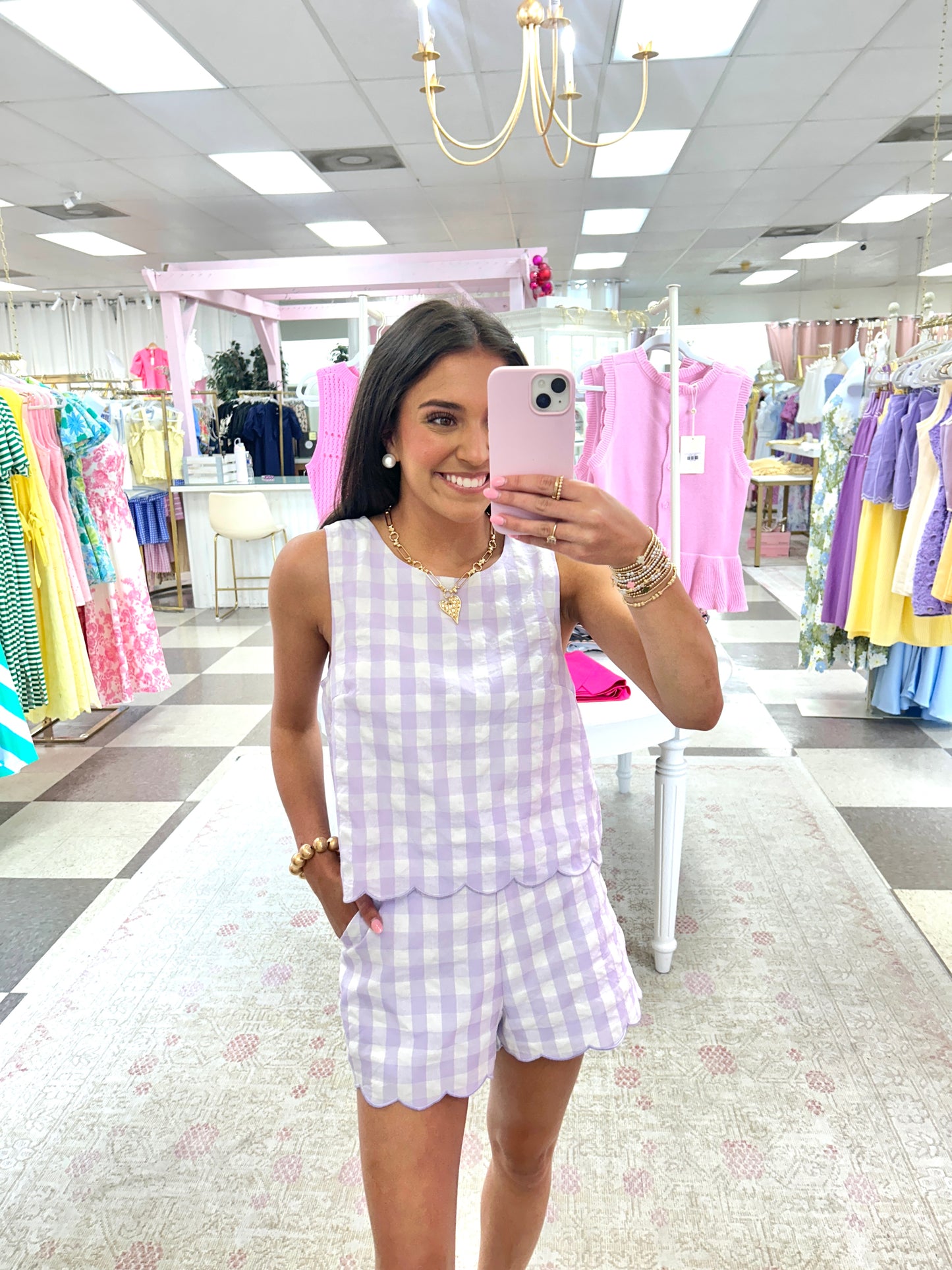 Lavender 2 Piece Gingham Short Set