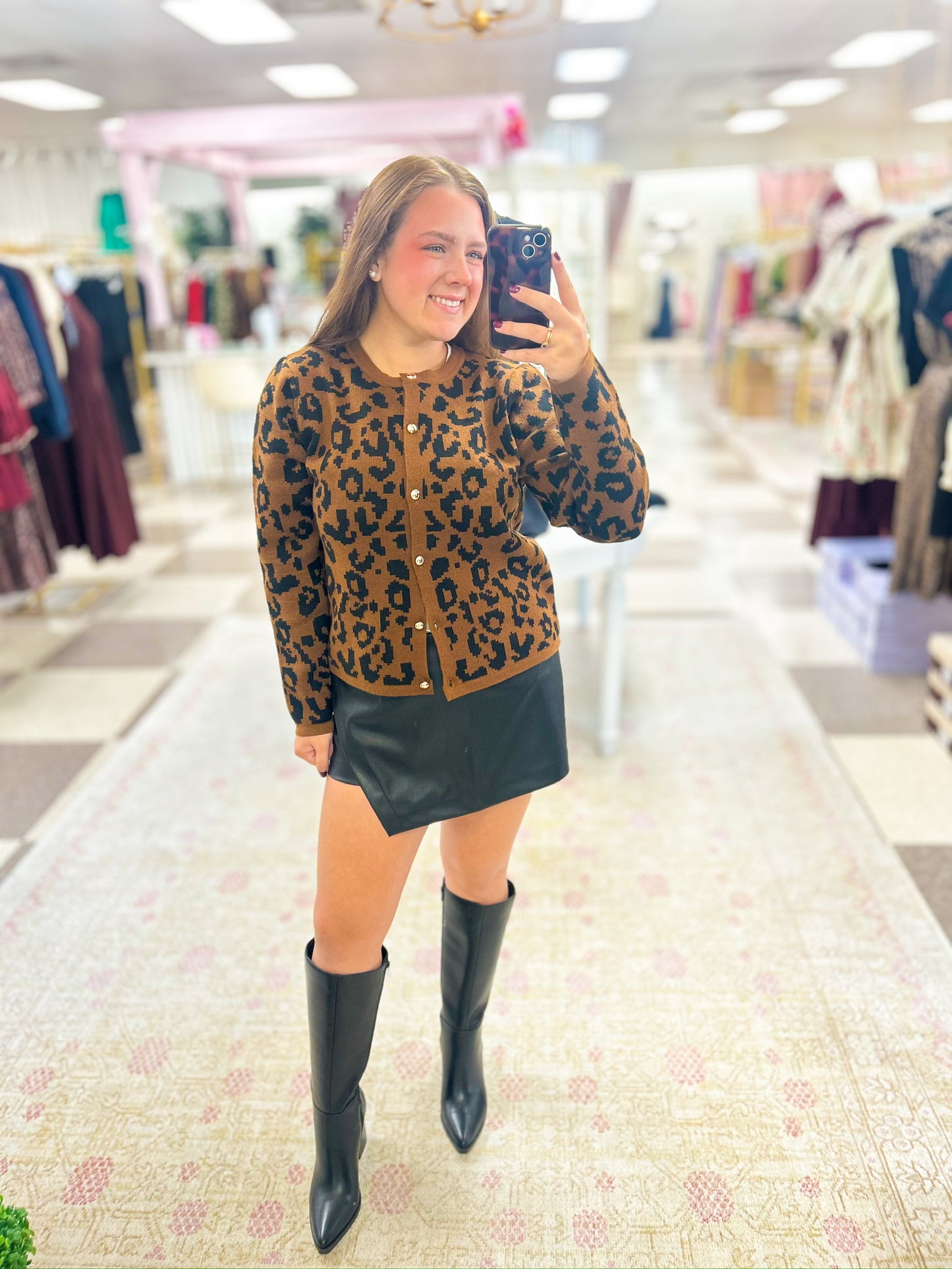 Carly Leopard Button Down Sweater