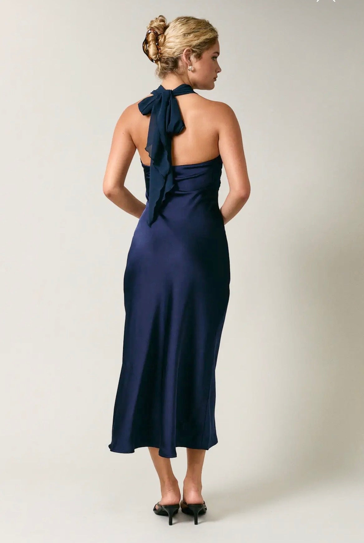 Navy Muse Satin Midi Dress