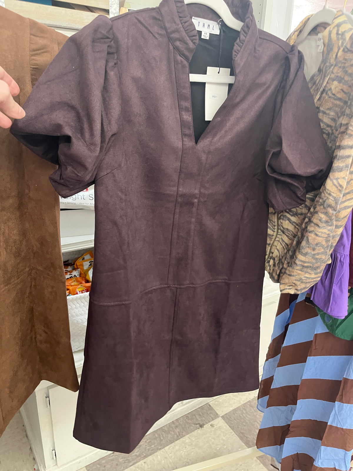 Chocolate Puff Sleeve Mini Dress