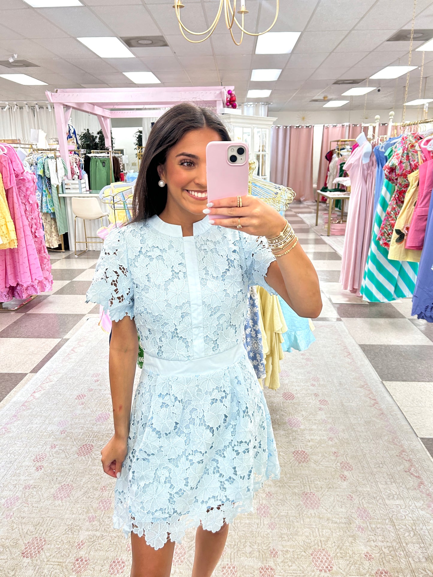 Sweet Blooms Mini Dress (Lt Blue)